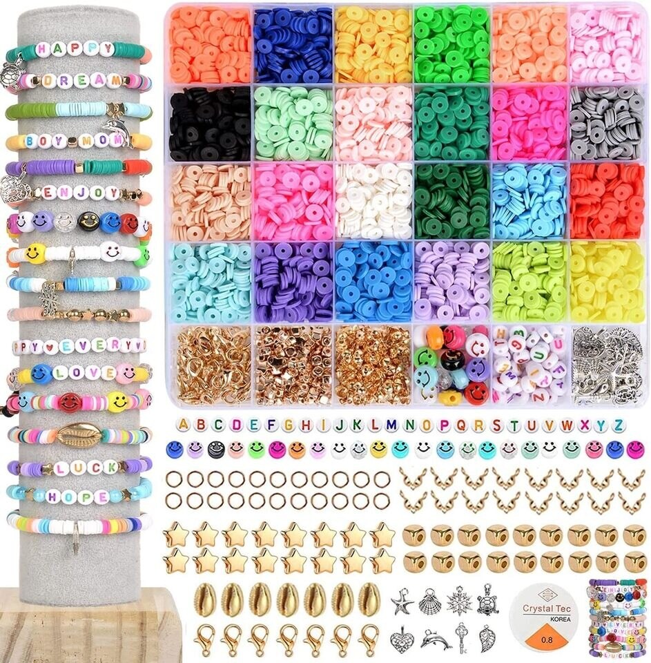 6800 Clay Beads Bracelet Making Kit 24 Colors Spacer Flat Beads for kids Jewelry