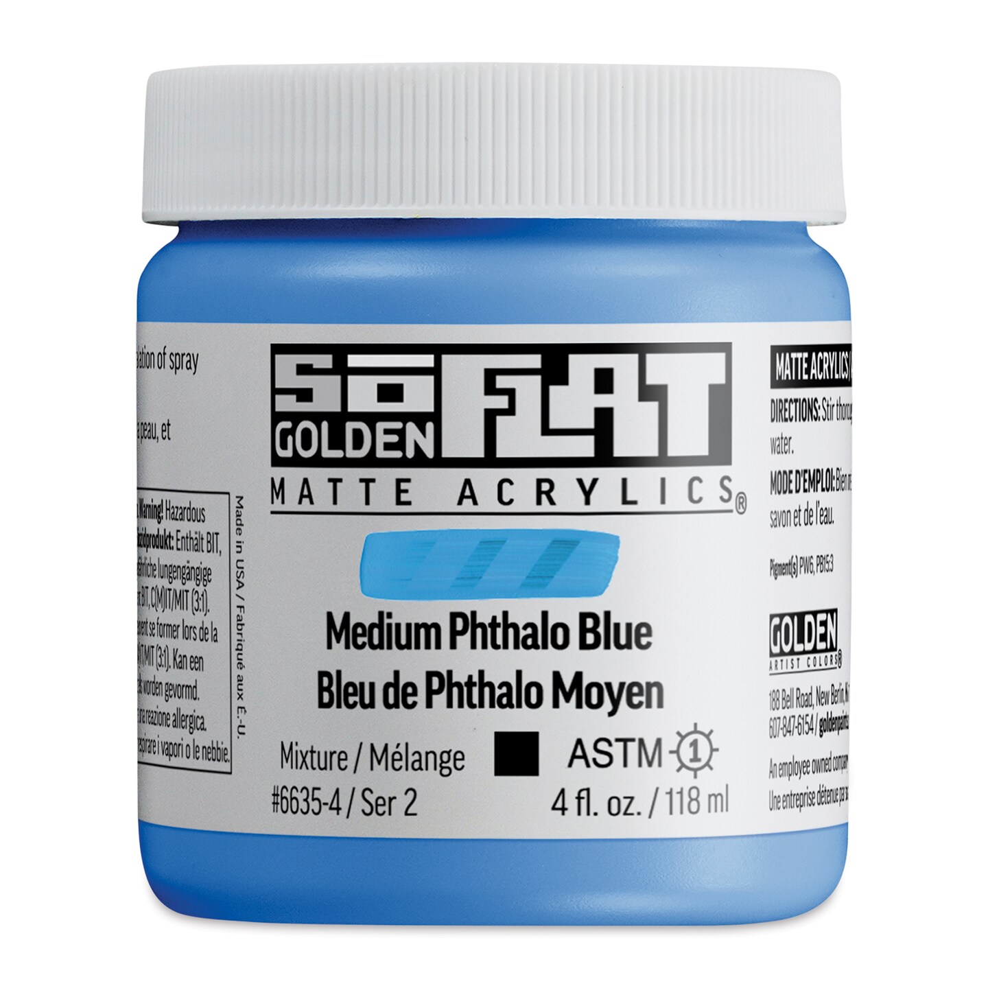 Golden SoFlat Matte Acrylic Paint - Medium Phthalo Blue, 118 ml, Jar