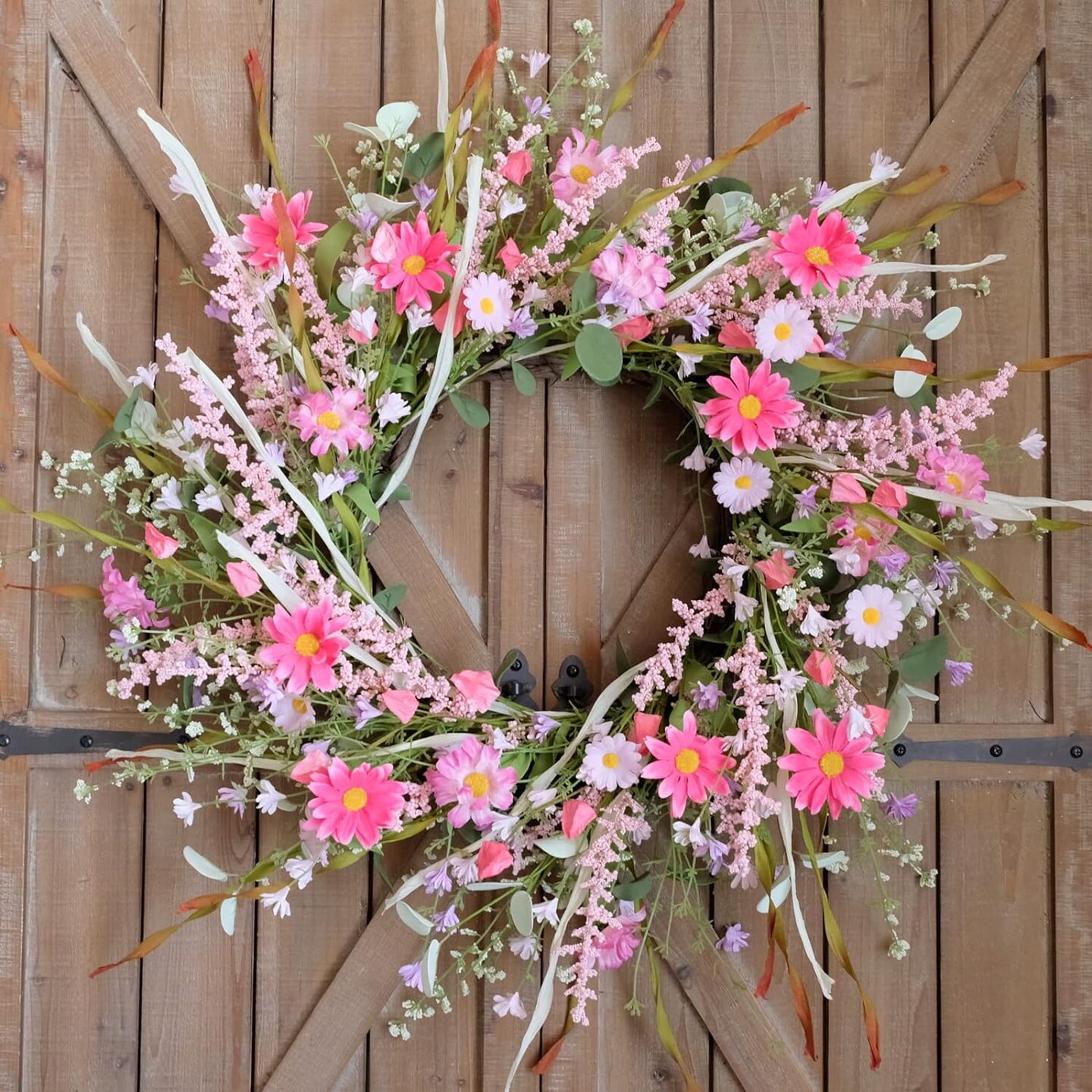 Pink Daisy &#x26; Lavender Delight: 22&#x22; Spring &#x26; Summer Artificial Wreath