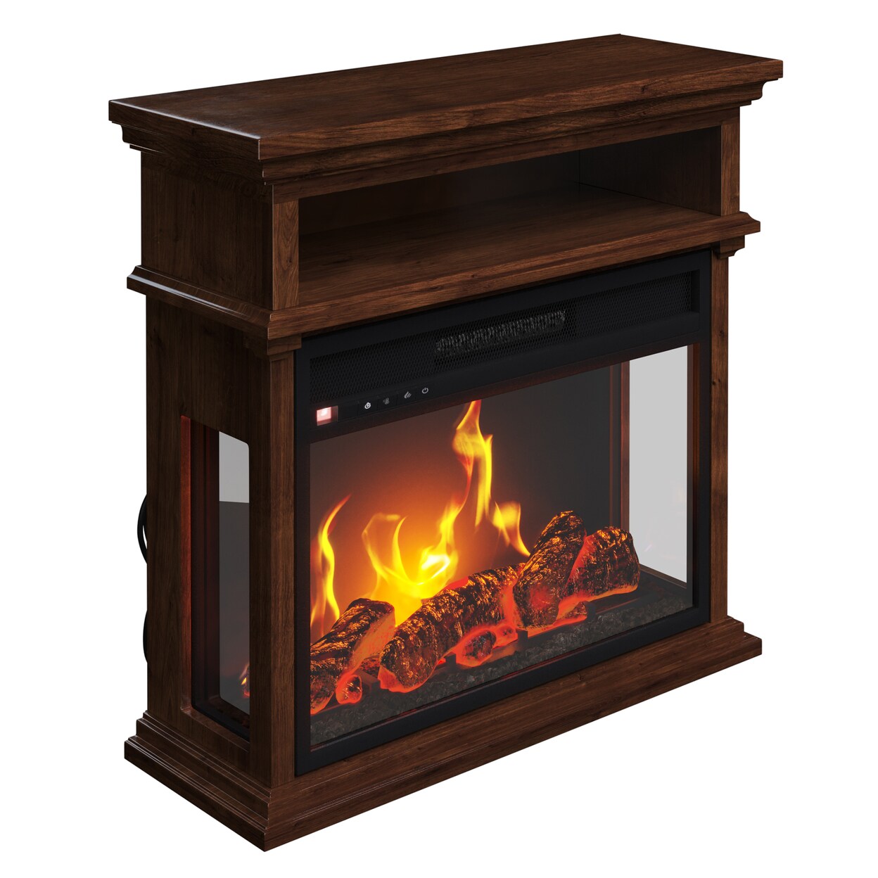 Northwest Electric Fireplace 3-Sided Heater with Mantel Shelf Remote LED Flames Faux Logs