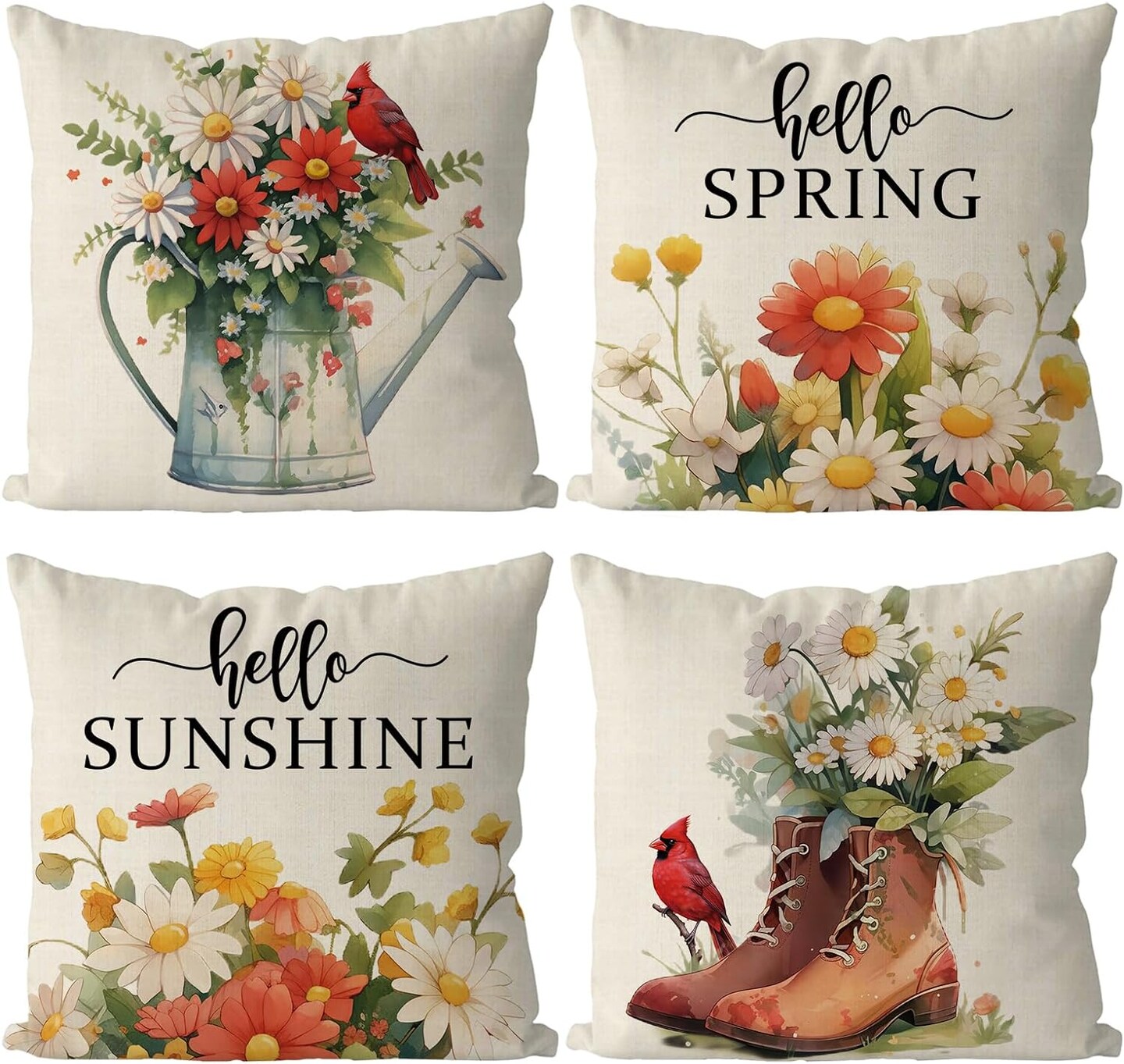 18x18 Inch Set of 4 Cardinal Floral Throw Pillowcase
