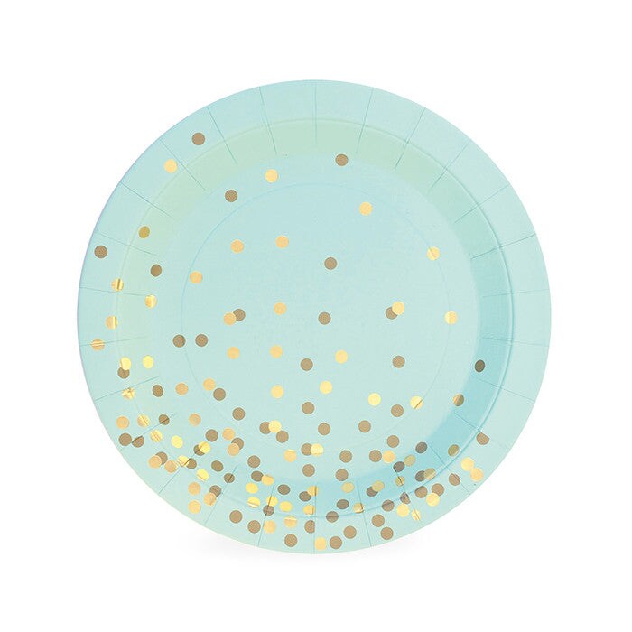 Paper Eskimo Mint Green & Gold Confetti Dessert Plates – 7" Durable Party Plates for Weddings, Birthdays & Celebrations – 12 Pack