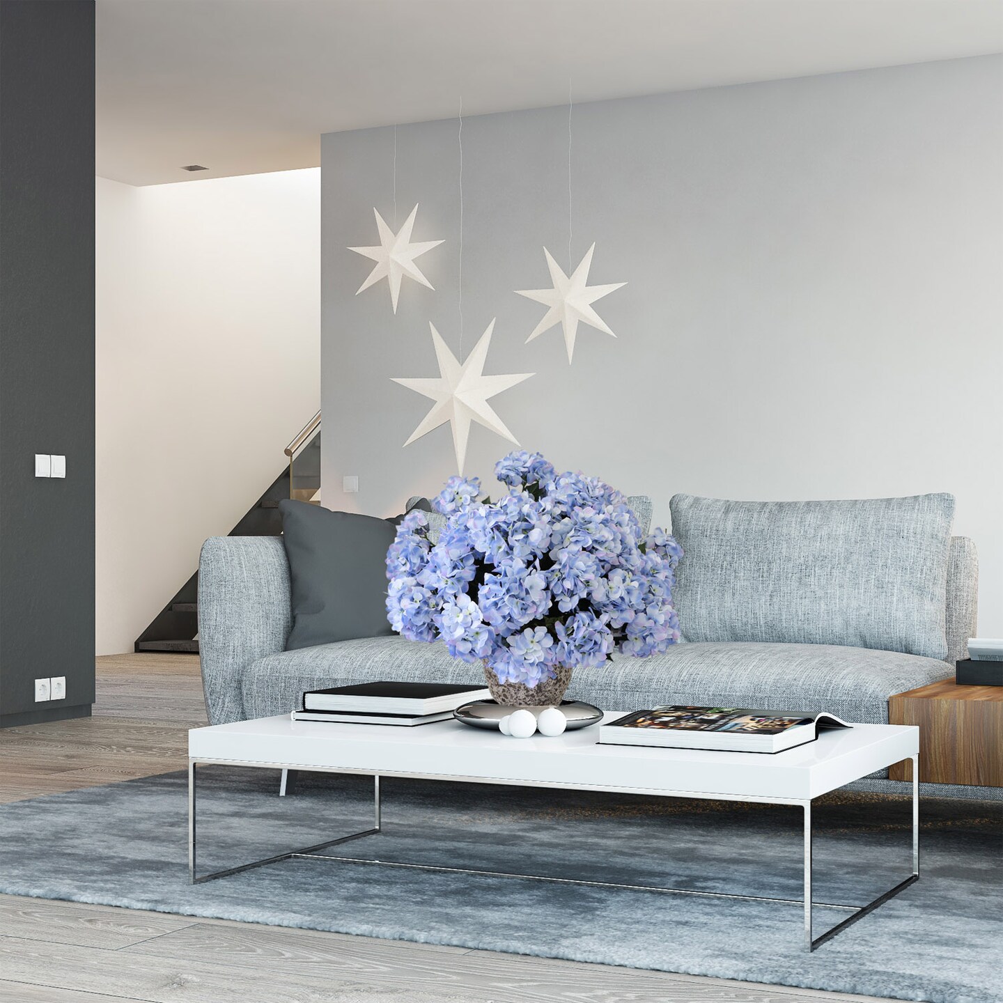 2-Pack: Blue Hydrangea Bush, 20-Inch, 7 Silk Blooms, Garden Decor, Floral Bush , Floral Home by Artificial Flowers