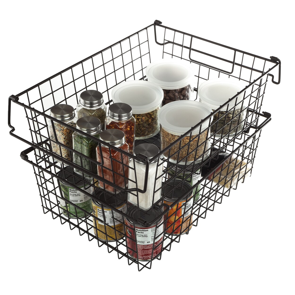 Large Black Wire Storage Bins Set Of 2 Stackable Organizers For Kitchen Bathroom