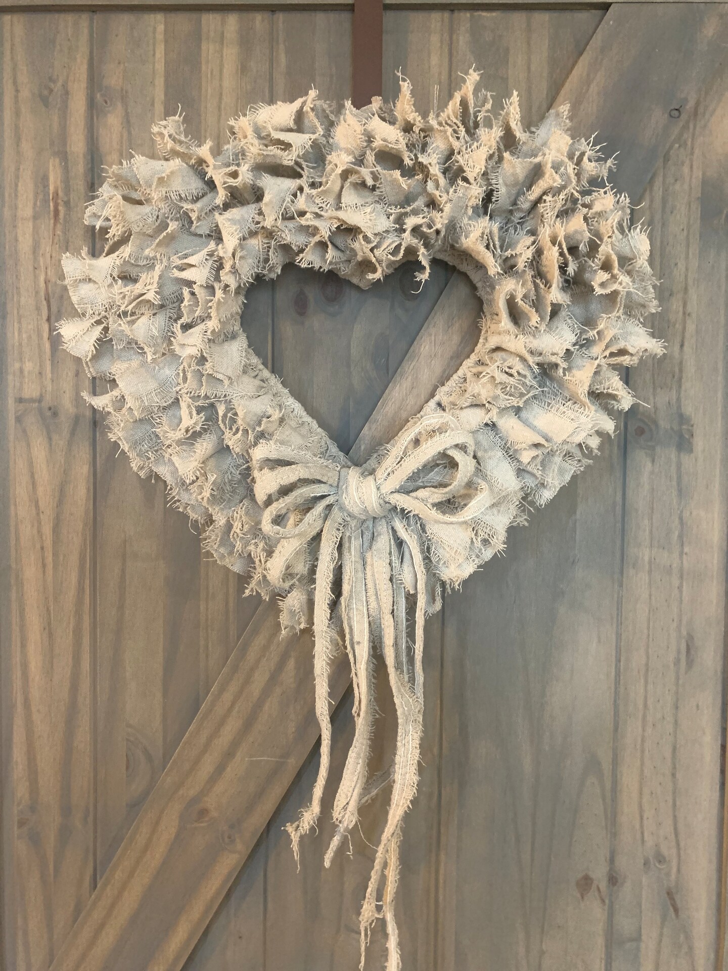 Shabby Chic Heart Rag Wreath Rustic Art Deco Canvas Vintage
