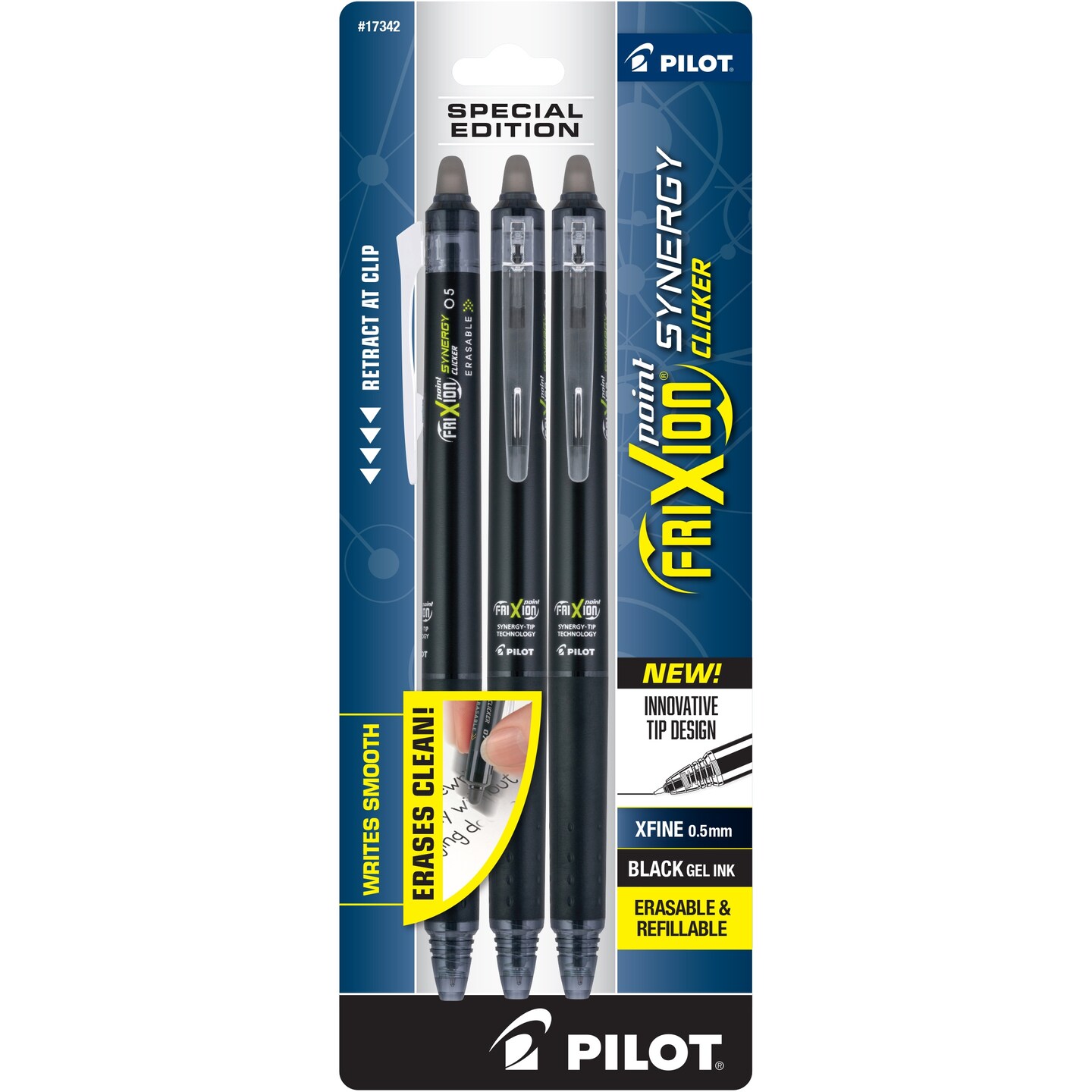 Pilot FriXion Synergy Clicker Erasable Extra Fine Pens 3/Pk-Black