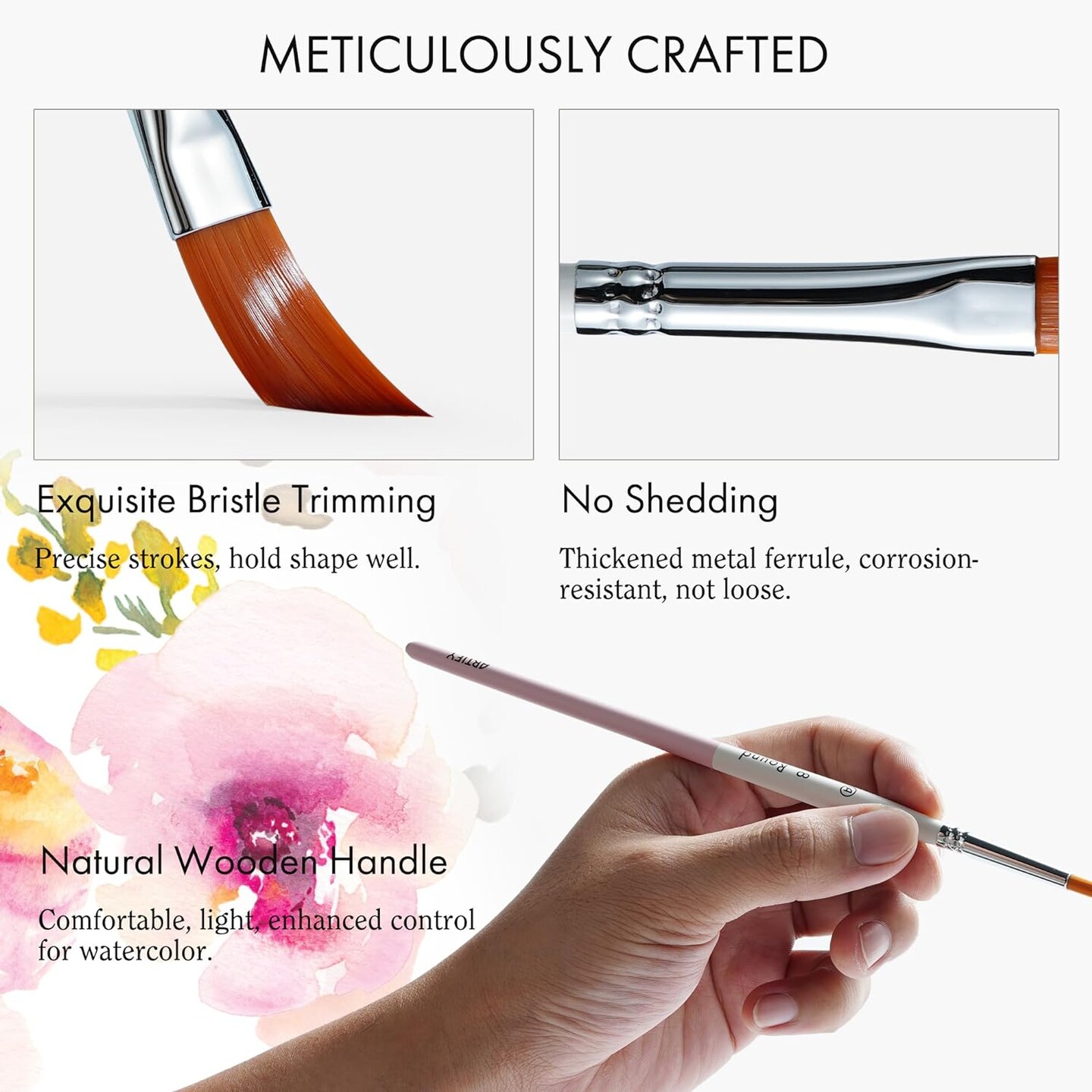 ARTIFY 9 PCS Floral Watercolor Brushes for Beginners &#x26; Pros | Artist Paint Brushes for Watercolor, Gouache &#x26; Acrylic | Round, Flat, Dagger, Cat&#x2019;s Tongue, Detail Bruhes &#x26; Squirrel Hair Quill Brush