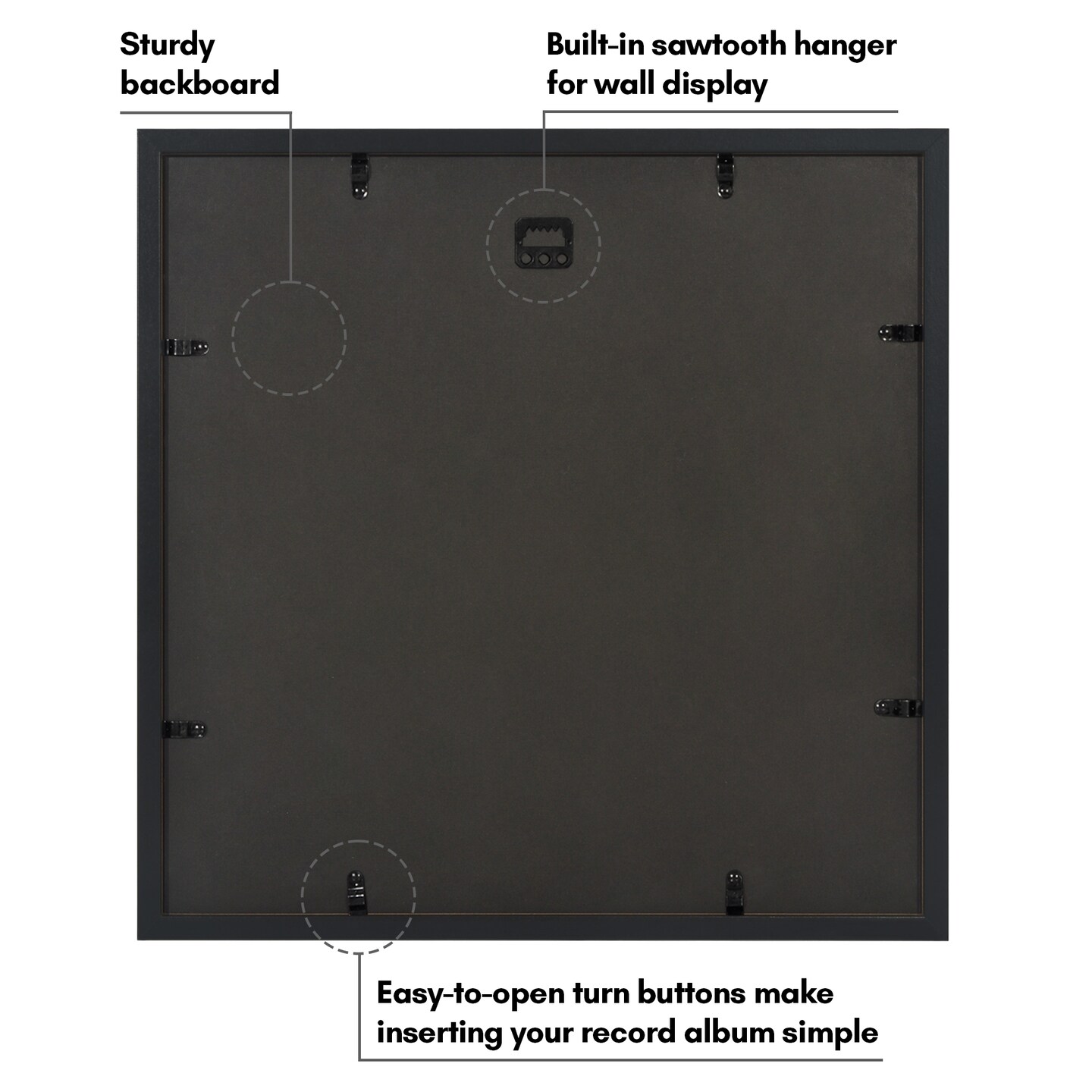 Americanflat 15x15 Record Cover Frame - Includes Double Black and White Mat with Mounting Board - Record Album Picture Frame - Shatter Resistant Glass - Hanging Hardware - Black