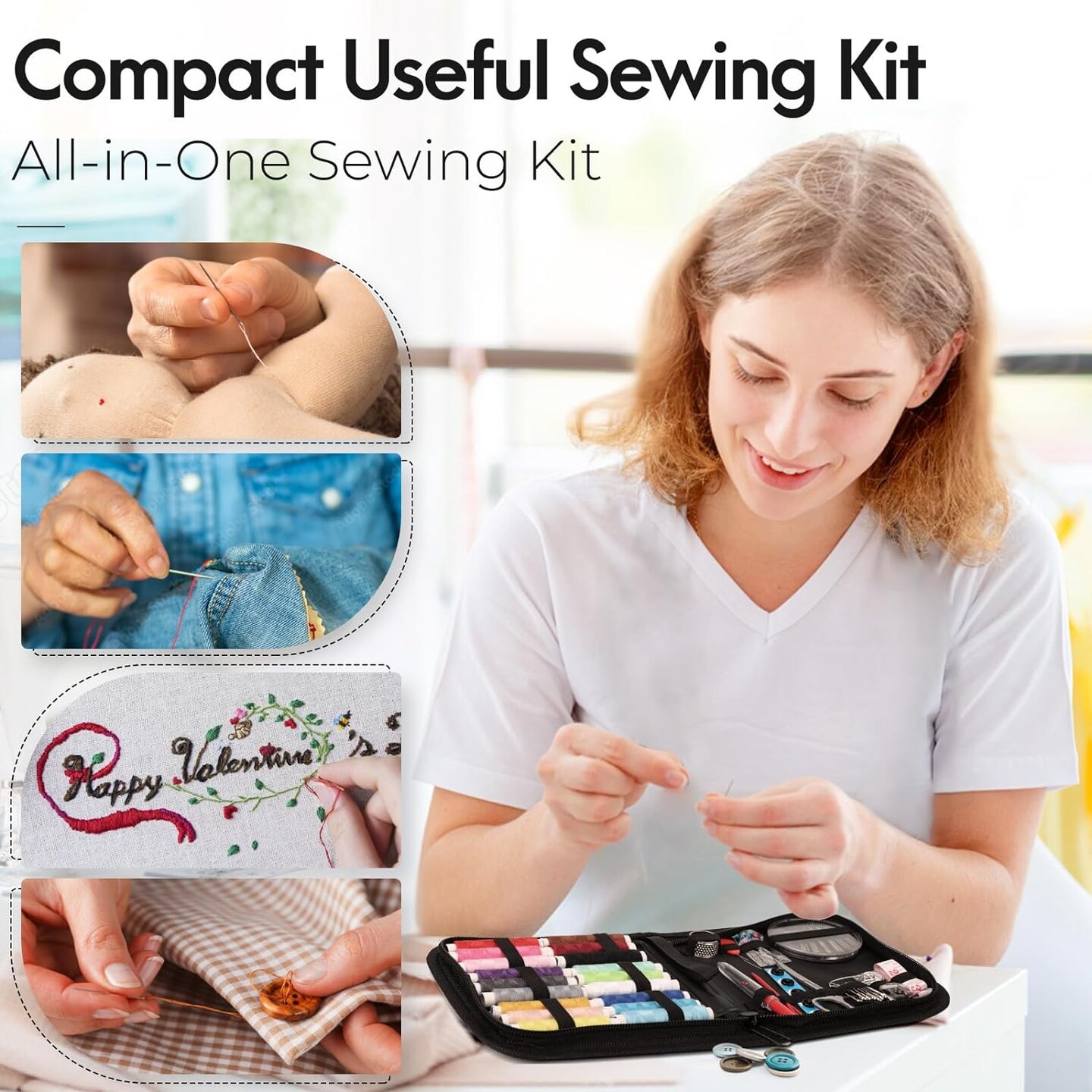 Sewing Kit Gifts for Grandma, Mom, Friend, Adults Beginner Kids Traveler, Portable Sewing Supplies Accessories with Case Contains Thread, Needle, Scissors, Measure Tape, Thimble