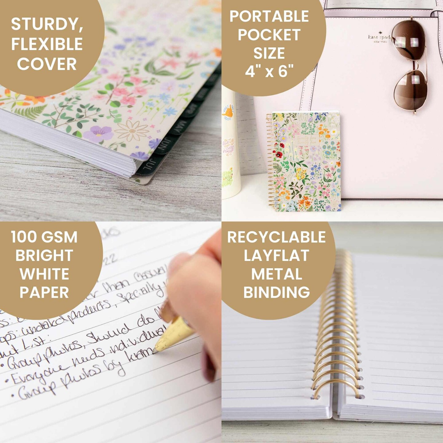 bloom daily planners 2024-25 Soft Cover Planner, 4&#x22; x 6&#x22;, Garden Party, Beige