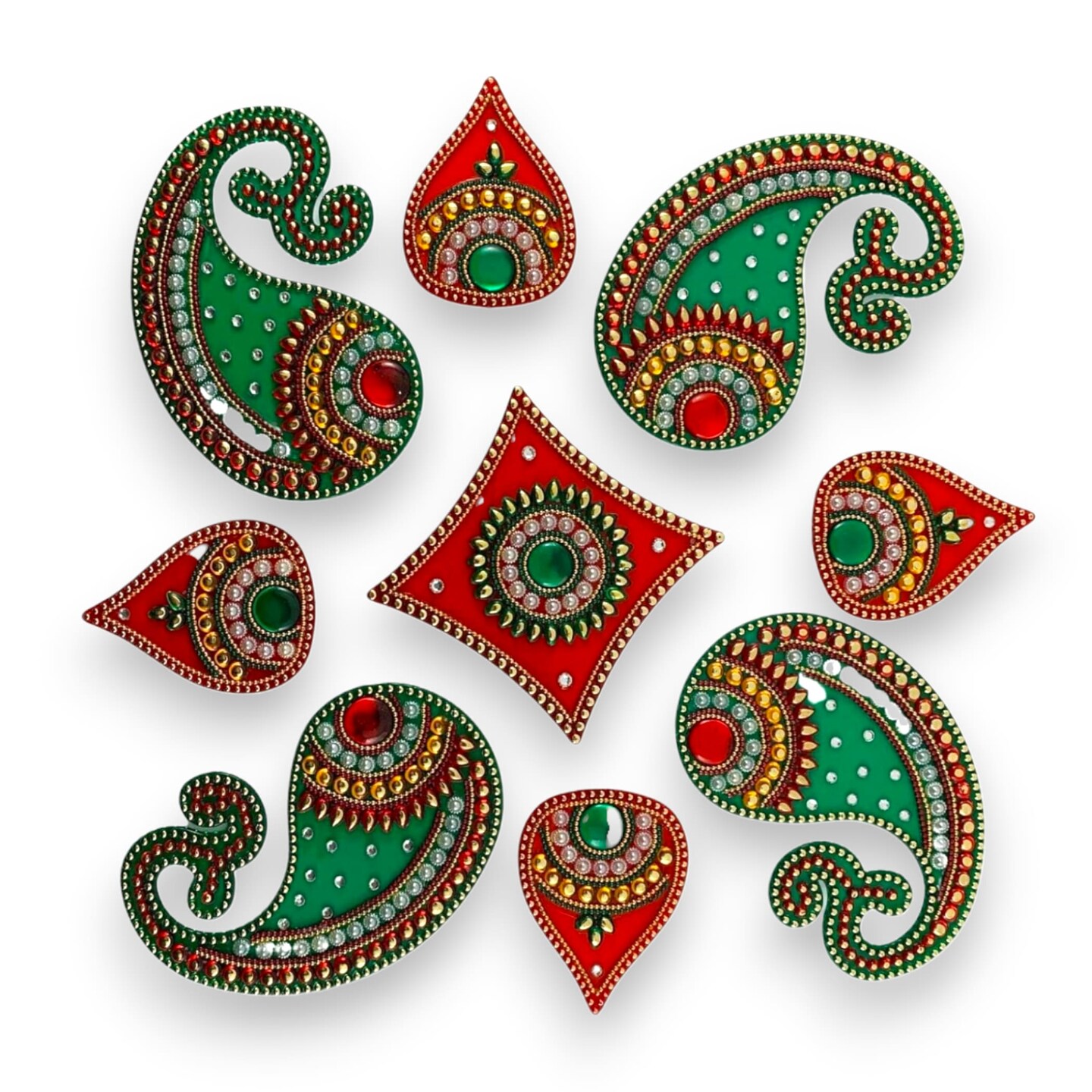 Acrylic Rangoli Set Indian Traditional Handmade Reusable Paisley Design Rangoli Diwali Navratri Home Temple Decor Floor Table Decoration - Deepawali Wedding Housewarming Gift
