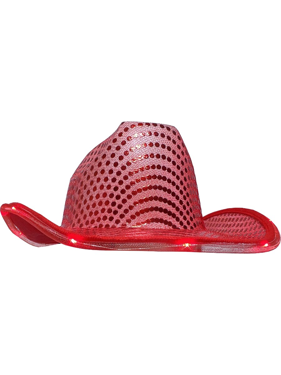 Adult's Red Sequin Cowboy Hat With LED Trim Costume Accessory