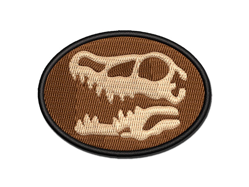 Velociraptor Skull Dinosaur Fossil Bone Multi-Color Embroidered Iron-On or Hook &#x26; Loop Patch Applique