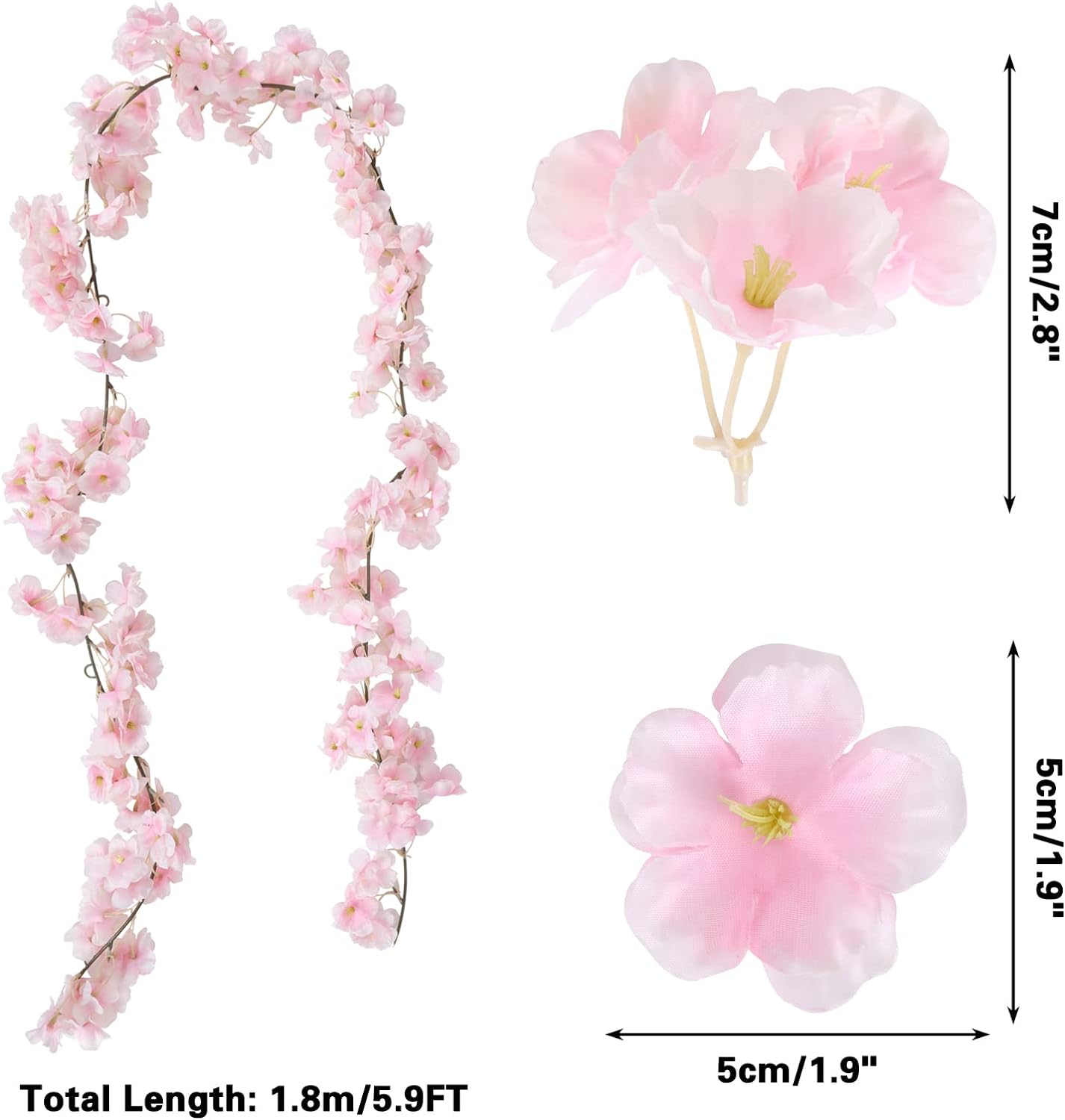 Japanese Cherry Blossom Flower Vines: 6pcs Artificial Silk Garlands for Outdoor and Home Décor