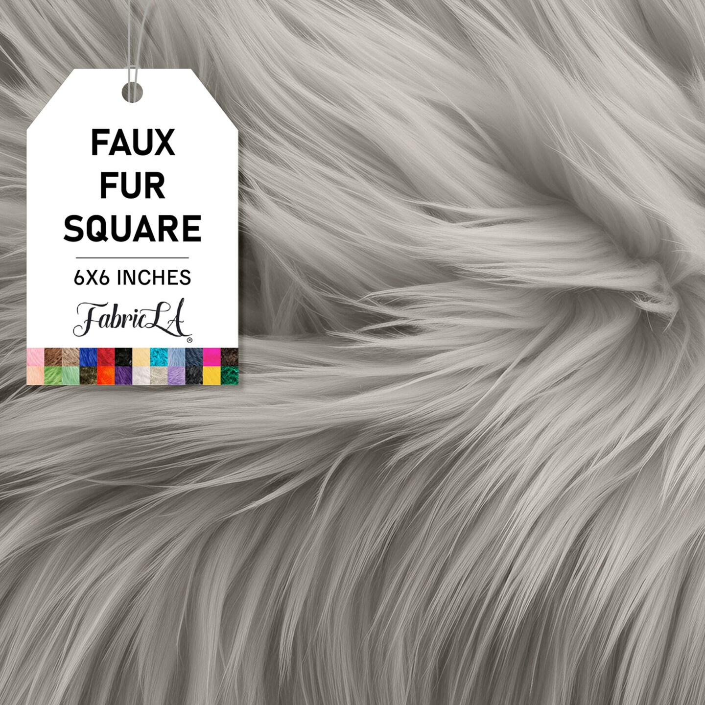 FabricLA | Faux Fur Fabric Square | 6&#x22; X 6&#x22; Inch Wide Pre-Cut Shaggy | Fake Fur Fabric | DIY, Craft Fur Decoration, Fashion Accessory, Hobby | Platinum Gray