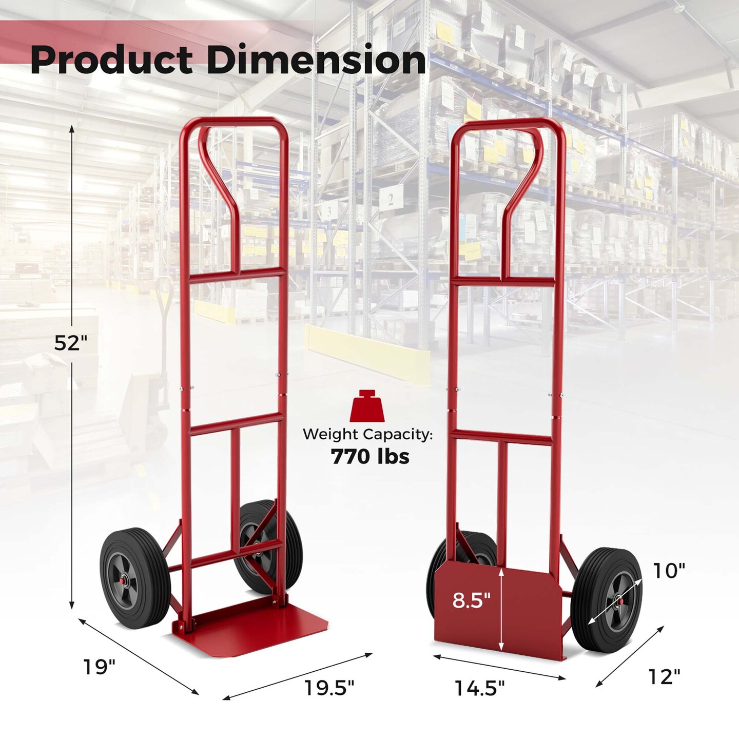 Costway Heavy Duty Hand Truck 660lbs Capacity Trolley Cart with Foldable Nose Plate Black/Red