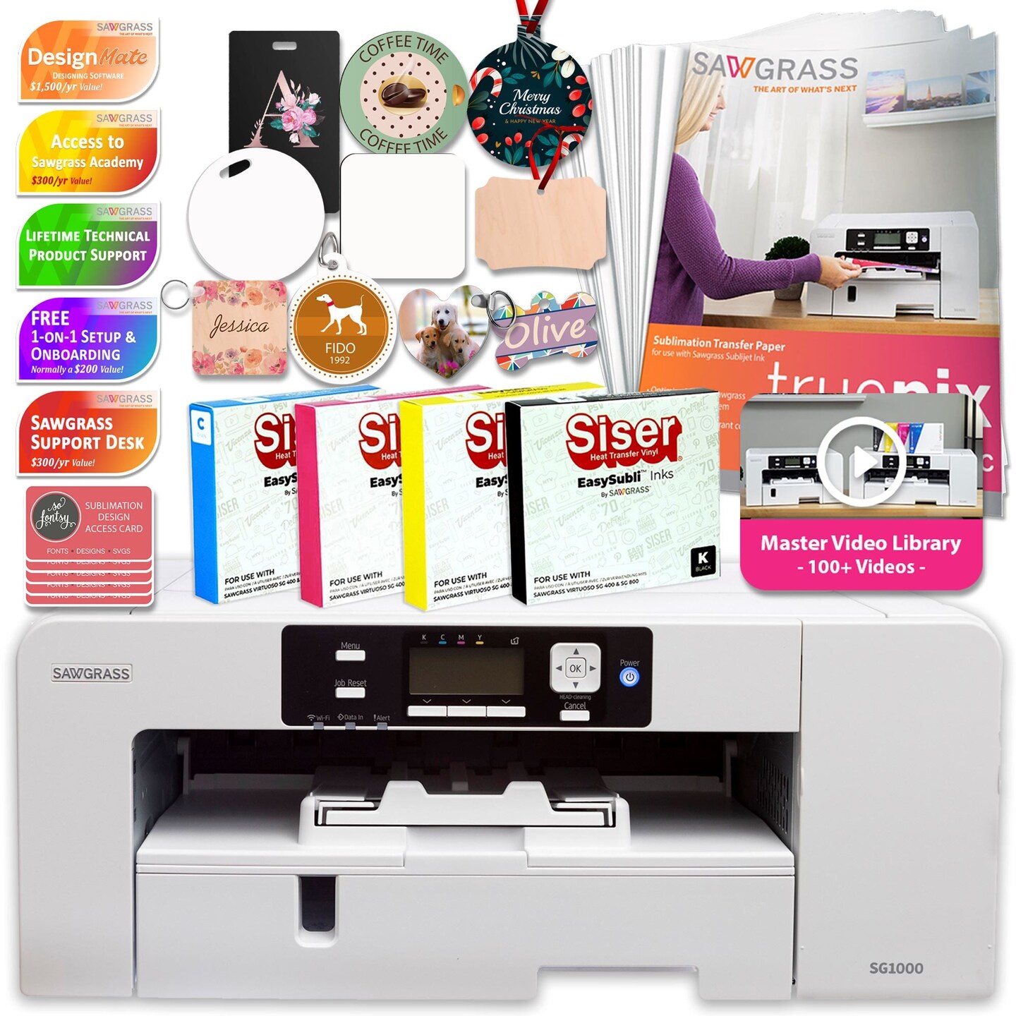 Sawgrass Virtuoso SG1000 Sublimation Printer, Ink, Paper, Blanks Bundle