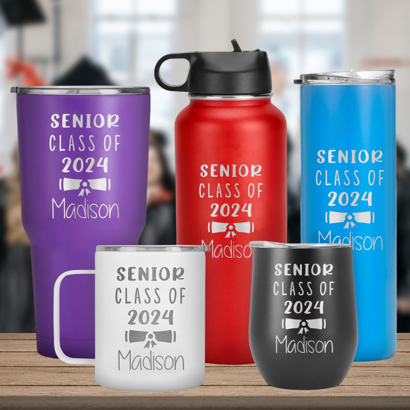 Personalized GRADUATION DAY Tumblers, 'Senior Class of 2024' Laser