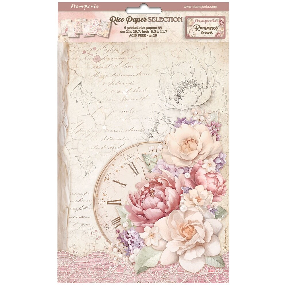 Stamperia Assorted Rice Paper A4 6/Pkg-Romance Forever