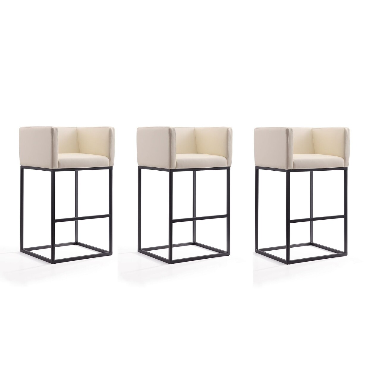 Manhattan Comfort Embassy 38 in. Cream and Black Metal Barstool (Set of 3)