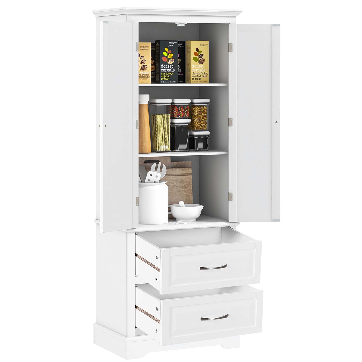 Costway 62&#x27;&#x27; Tall Bathroom Freestanding Floor Storage Cabinet with  2 Doors Shelves Drawers