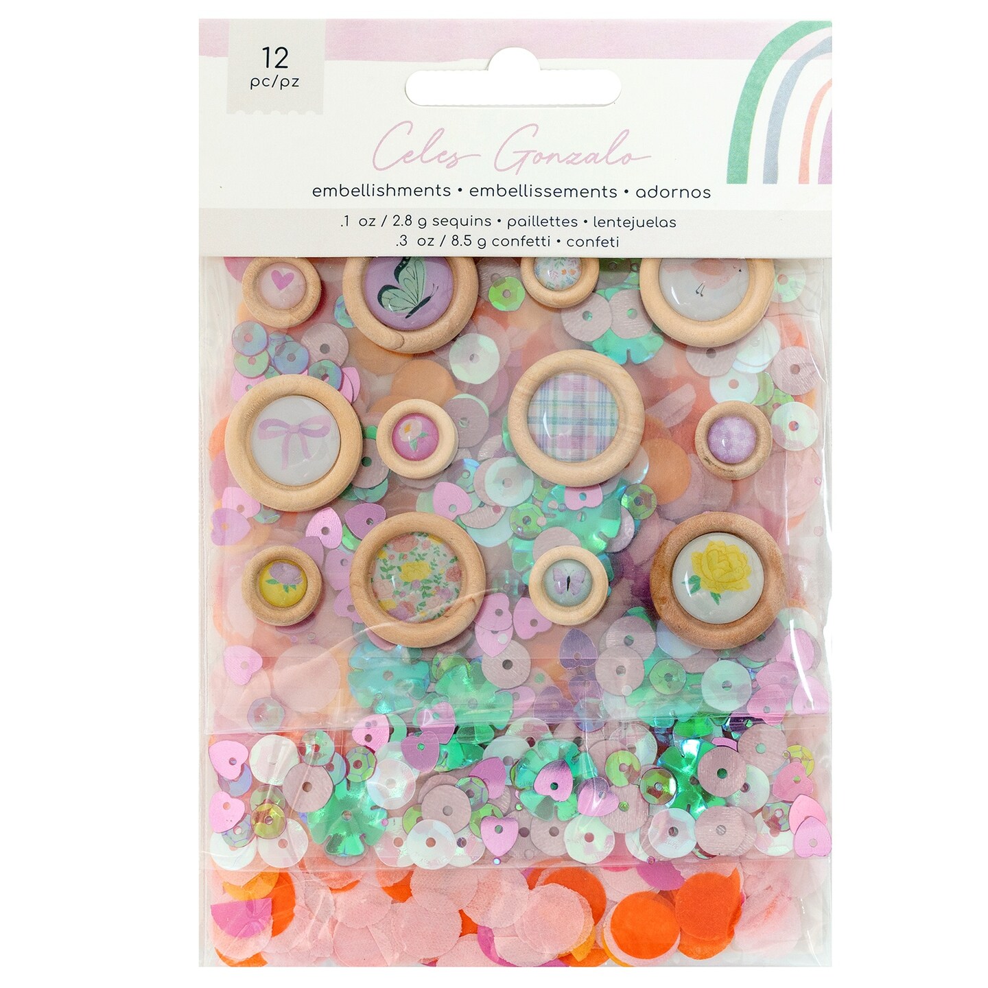American Crafts Rainbow Avenue Confetti Button Pack-12 Pieces