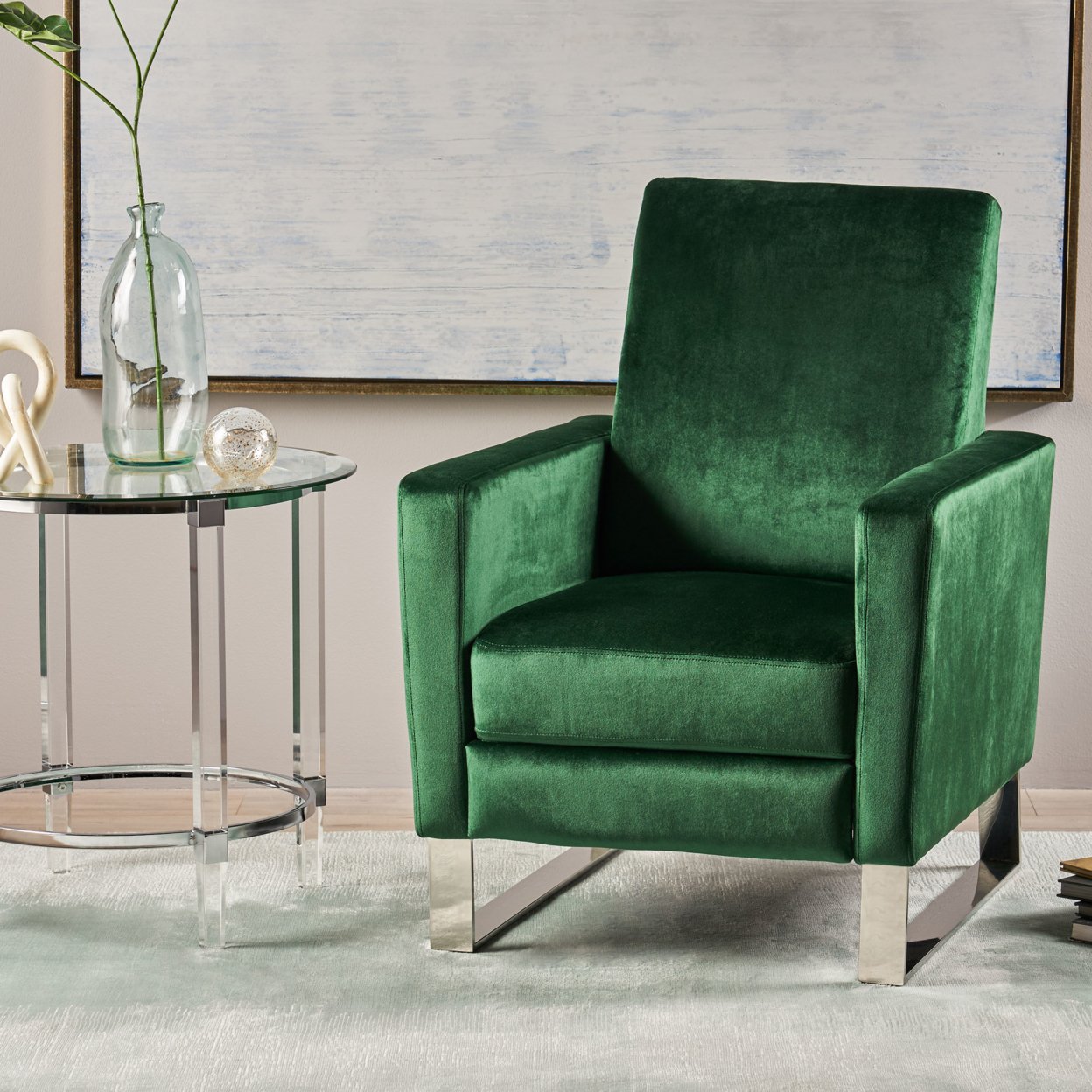 GDFStudio Arvin Modern Velvet Push Back High Leg Recliner with Stainless Steel Legs