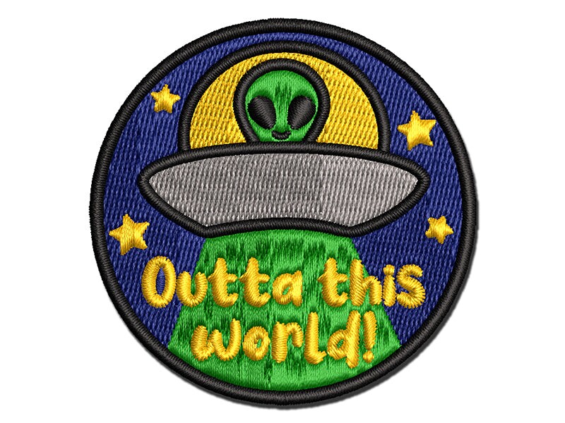 Outta Out of This World Alien Spaceship Multi-Color Embroidered Iron-On or Hook &#x26; Loop Patch Applique