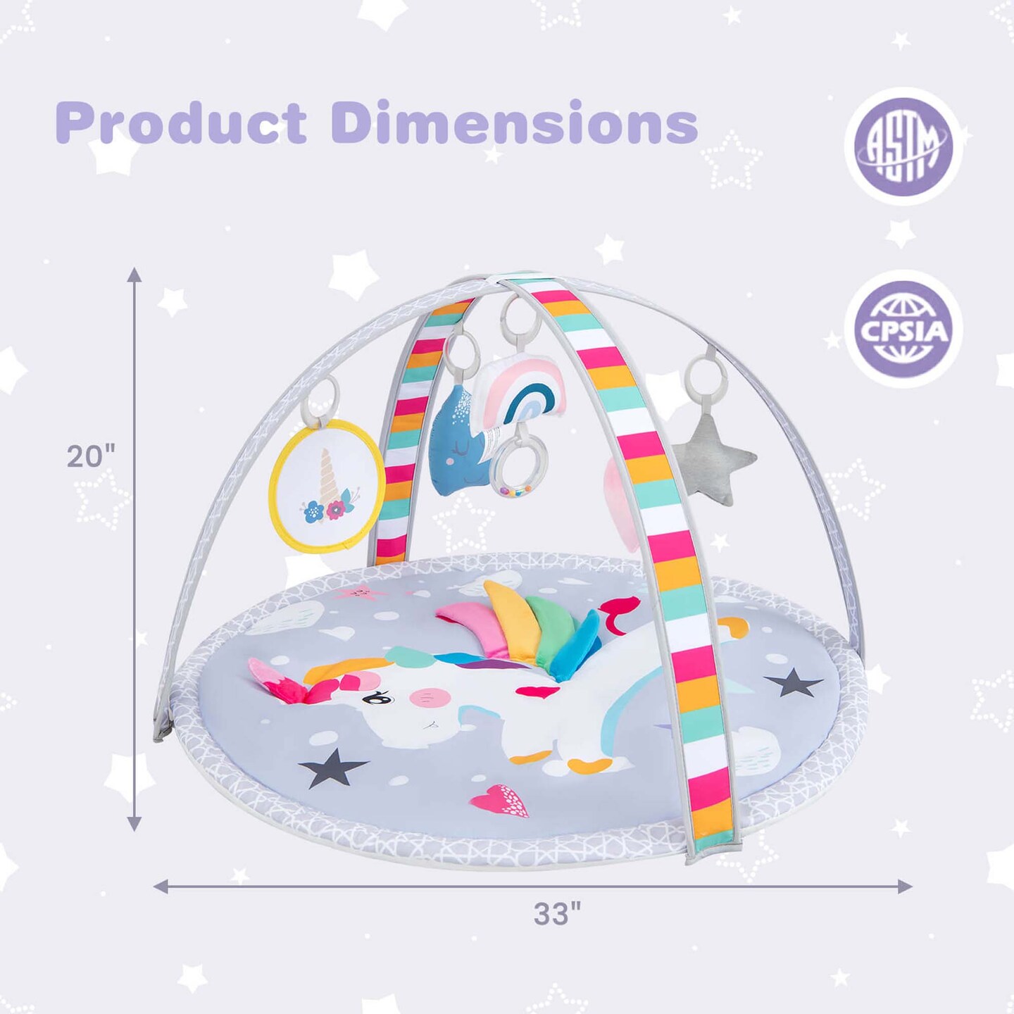 Costway Baby Play Gym Mat Thicker Tummy Time Mat with 5 Detachable Hanging