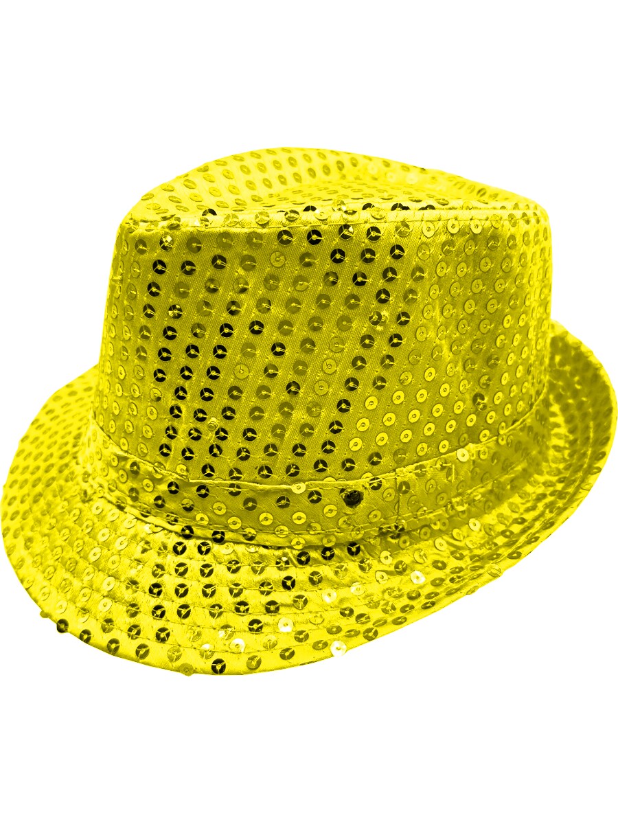 Adult's LED Light Up Lemon Yellow Sequin Fedora Jazz Hat Costume Accessory