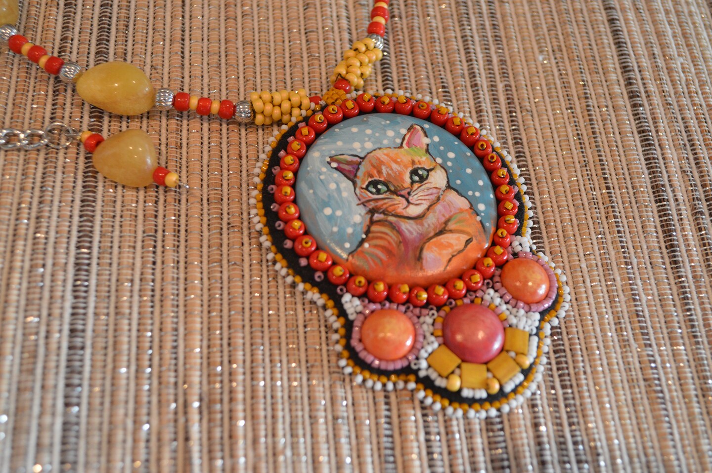 Ginger Tabby Cat Pendant Orange cat necklace jewelry Hand painted