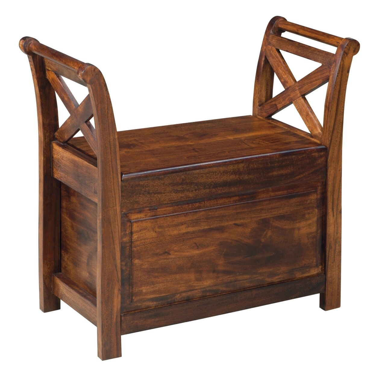 Saltoro Sherpi Hinged Seat Storage Wooden Bench with X Braces, Brown-