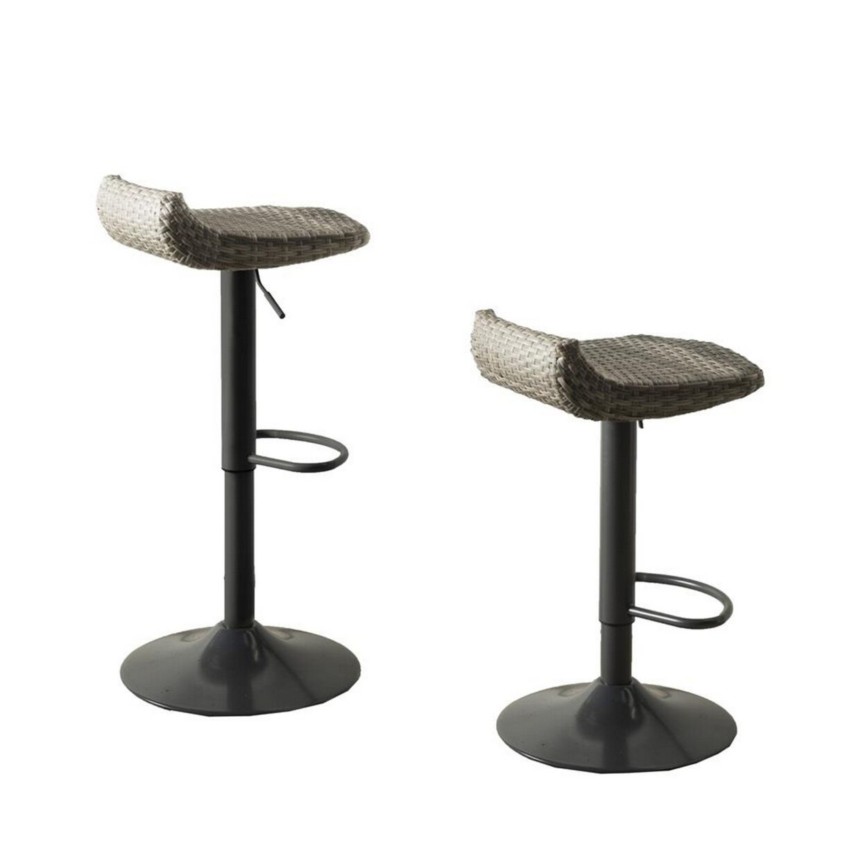 Saltoro Sherpi Max 34 Inch Outdoor Barstool, Gray Resin Woven Wicker, Foldable, Set of 2-