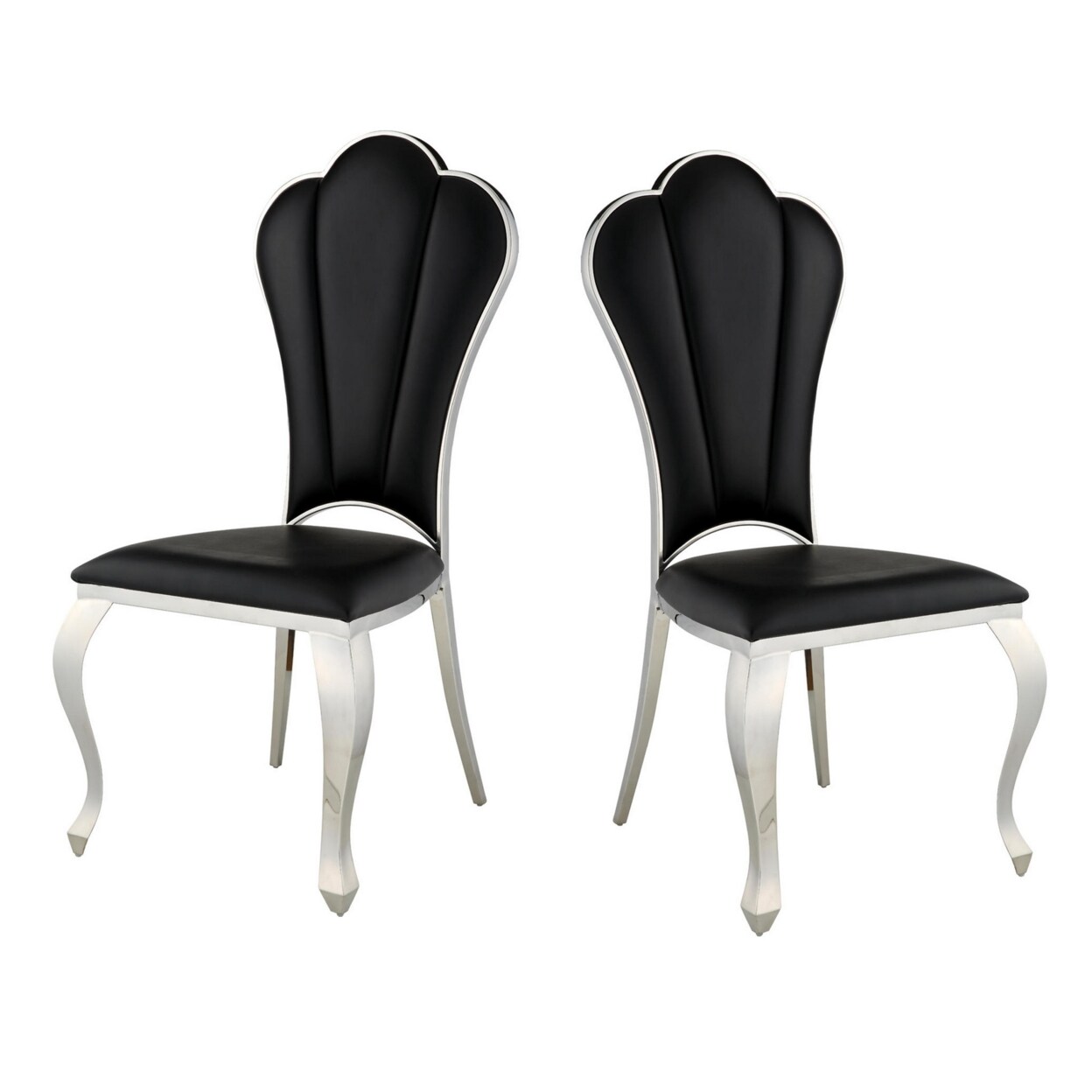 Saltoro Sherpi Kuri 24 Inch Dining Chair, Vegan Faux Leather, Textured, Set of 2, Black-