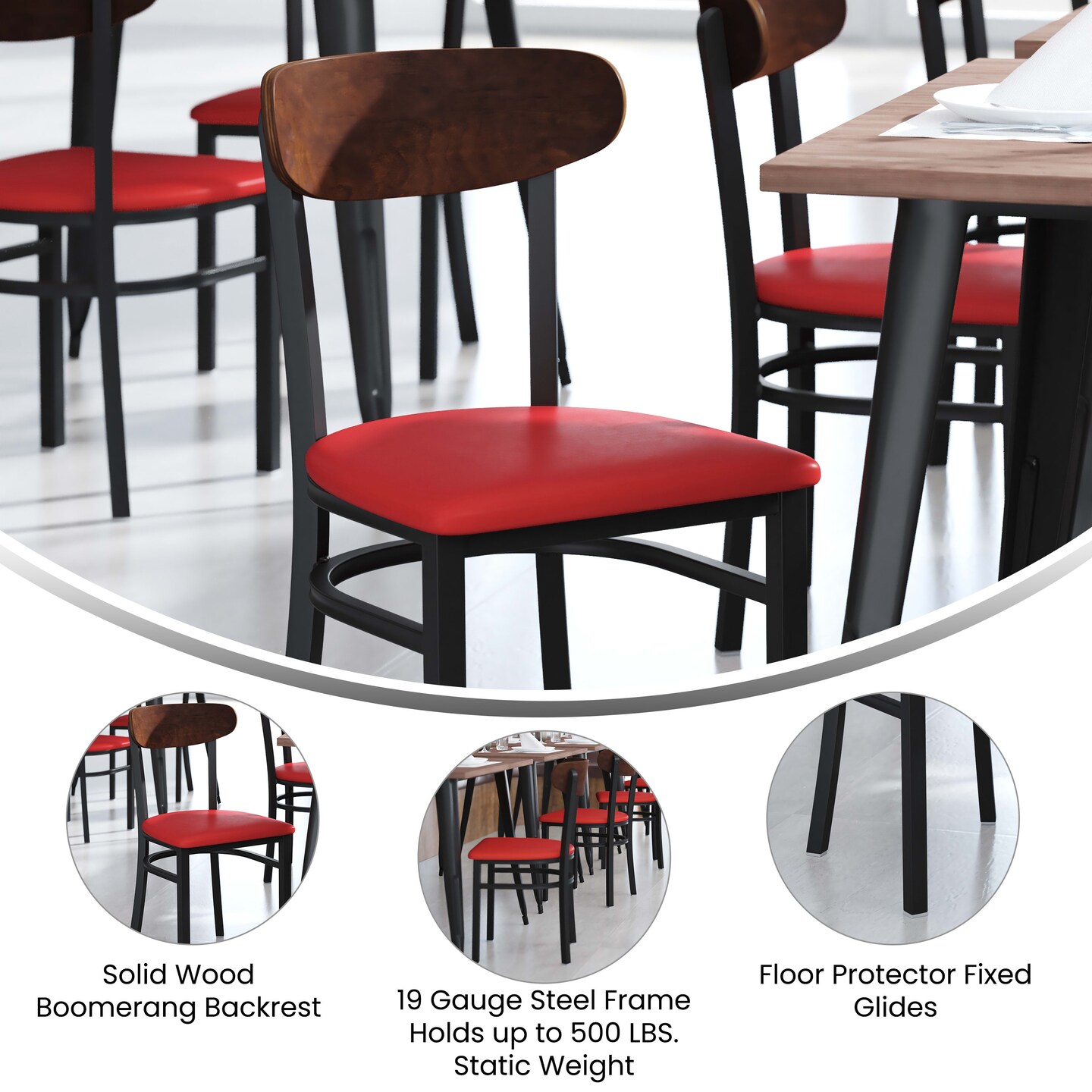 Emma and Oliver Yara Industrial Dining Chair with Rolled Steel Frame and Solid Wood Seat - 500 lbs. Static Weight Capacity