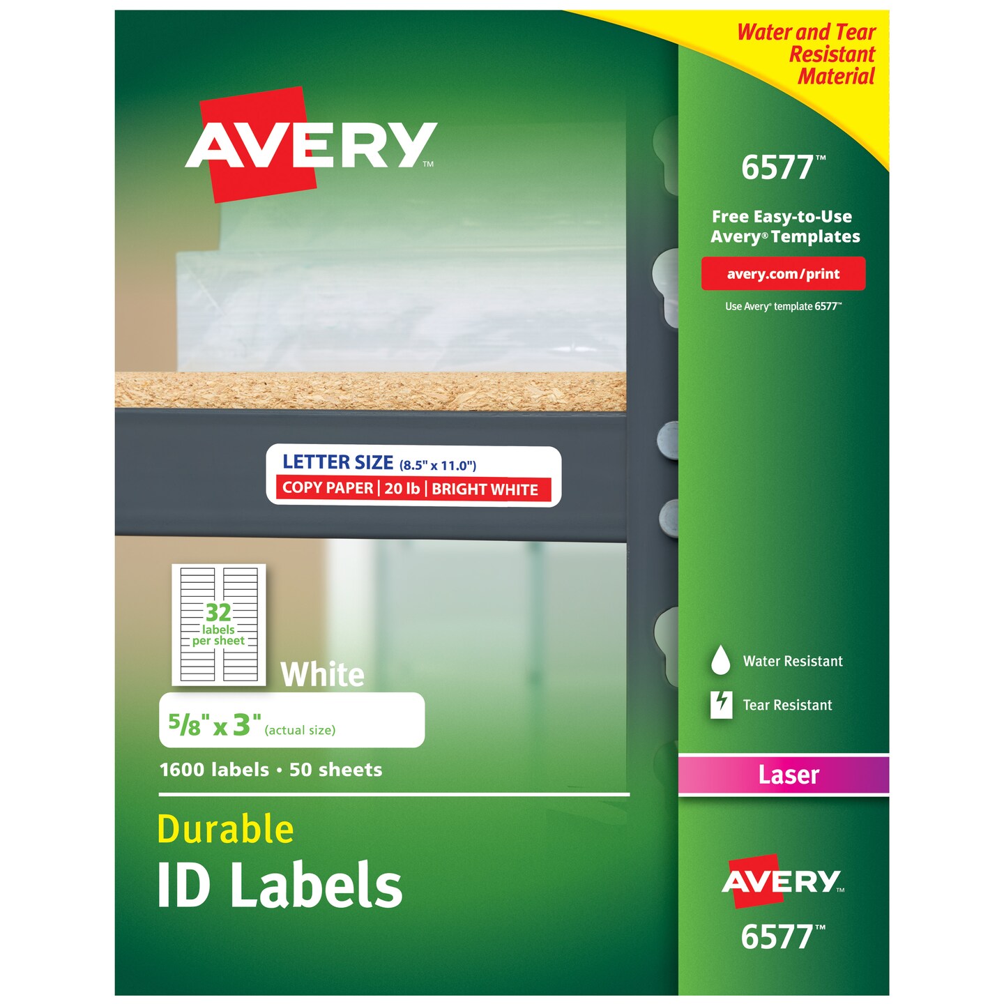 Avery Durable ID Labels, Permanent Adhesive, 5/8&#x22; x 3&#x22;, 1,600 Labels (6577)
