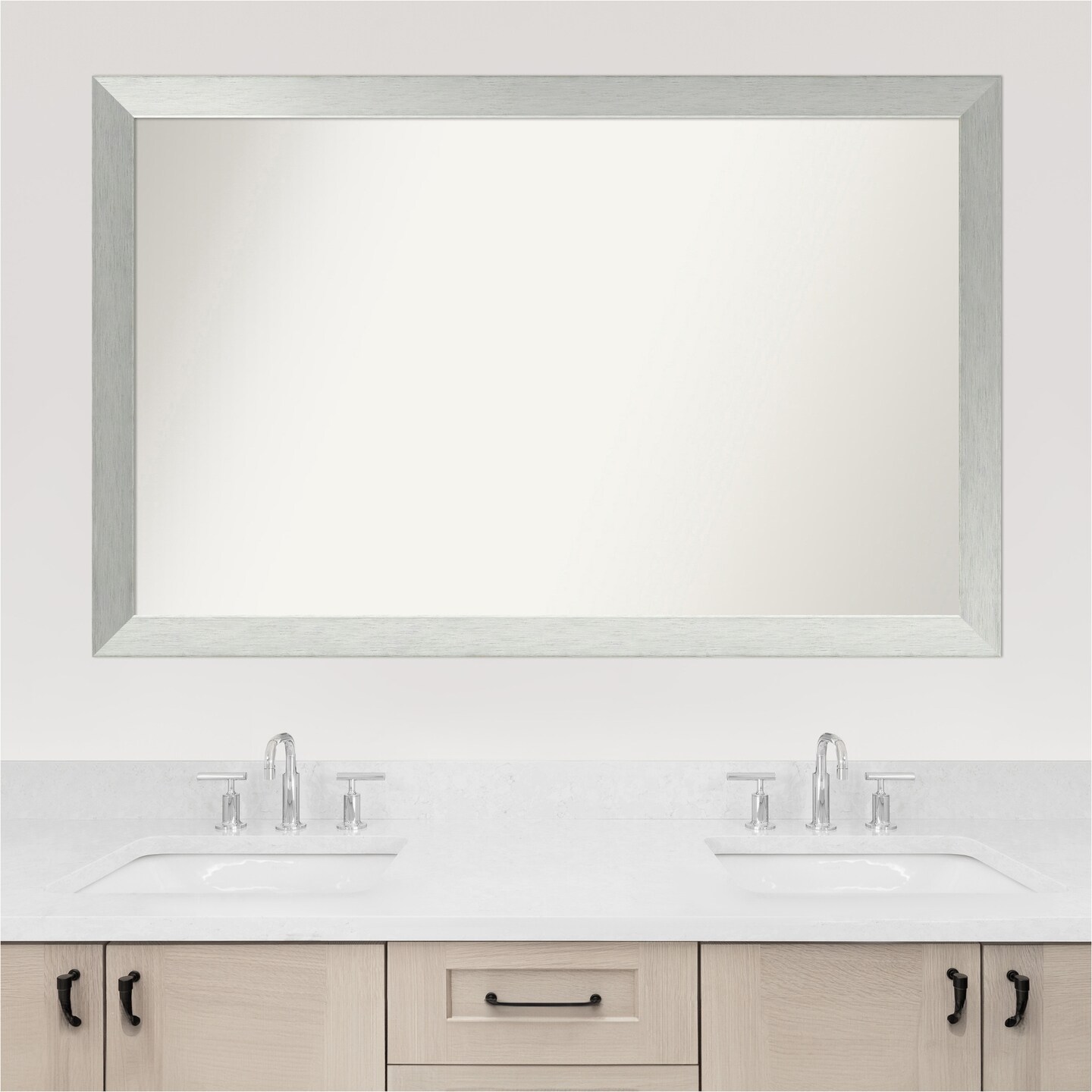 Brushed Sterling Silver Non-Beveled Custom Framed Bathroom Vanity Wall Mirror