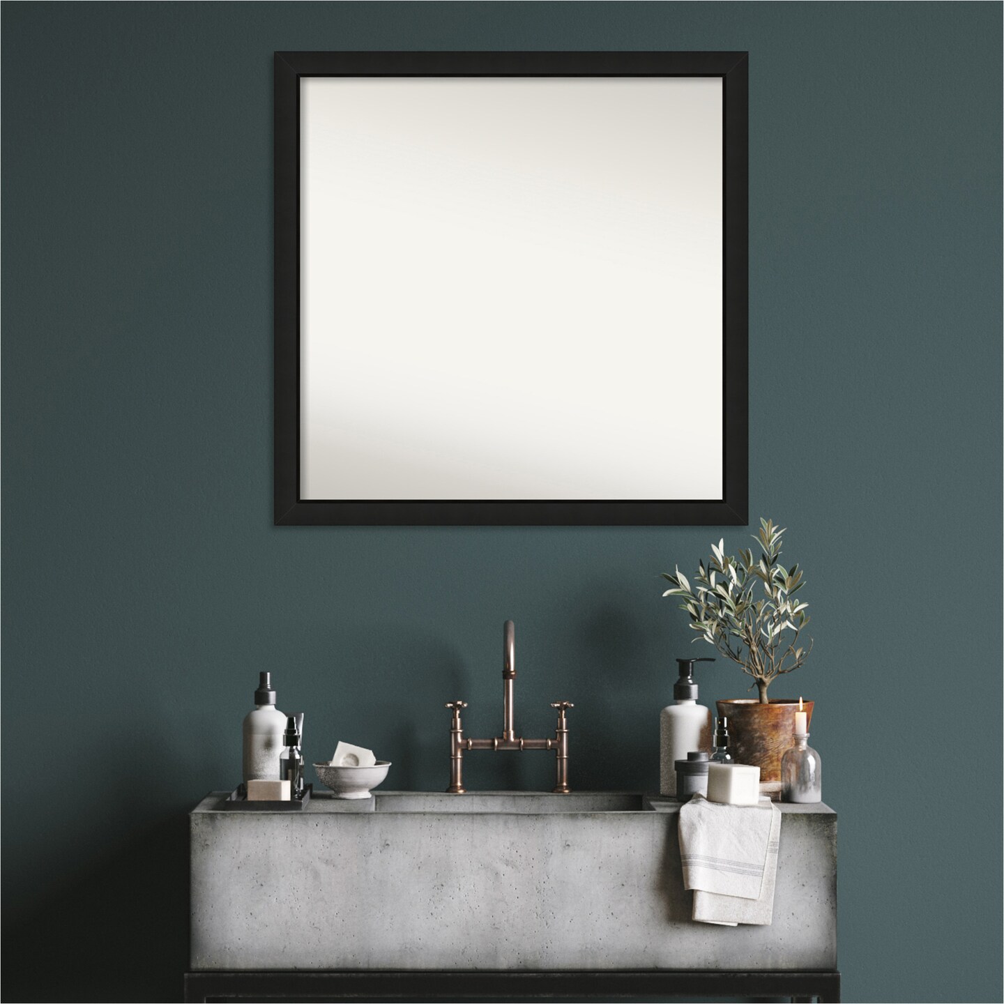 Midnight Black Narrow Non-Beveled Custom Framed Bathroom Vanity Wall Mirror
