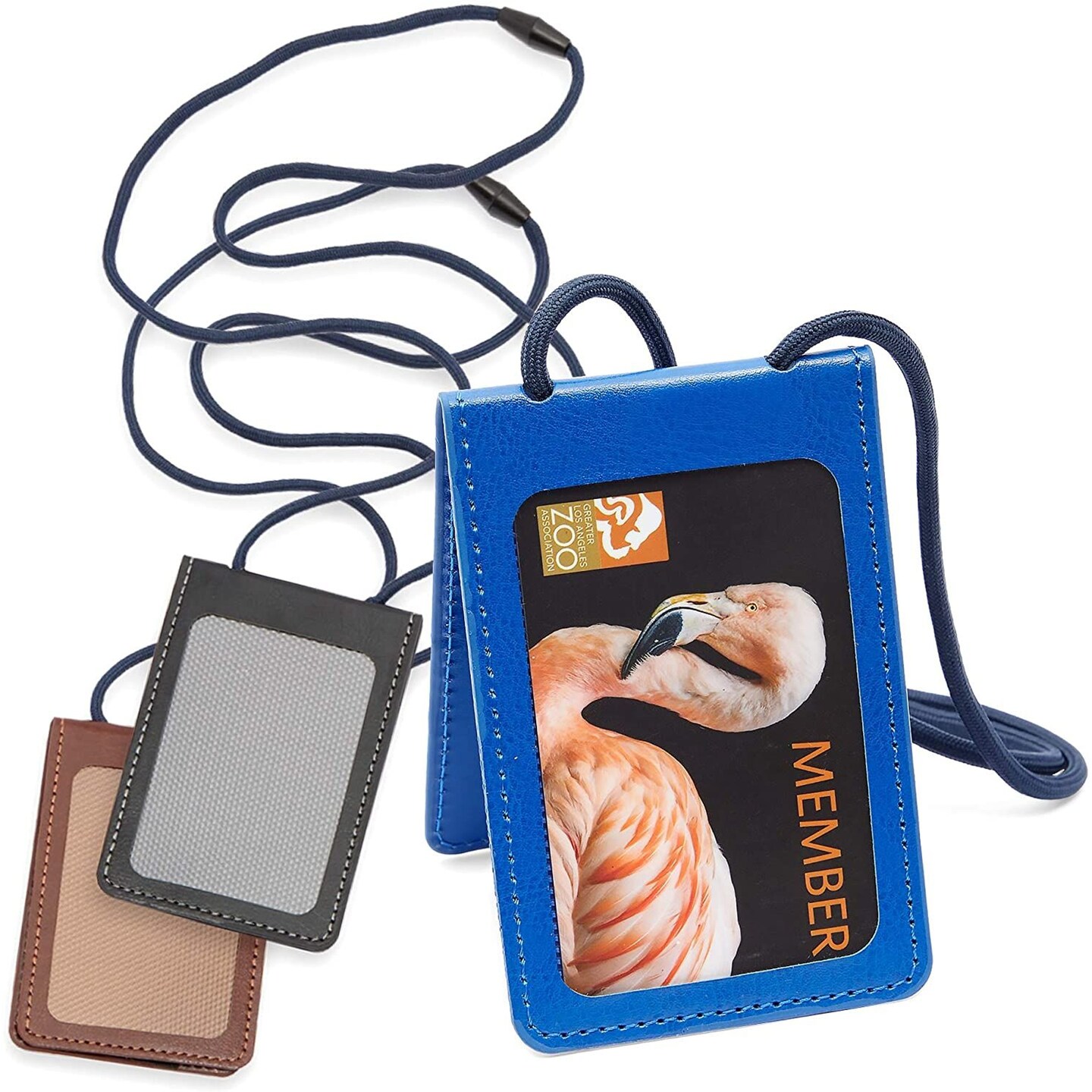 3 Pack Folded ID Badge Holder with Breakaway Lanyard, RFID Blocking, 3  Colors Faux Leather, 2.75 x 4.15 in