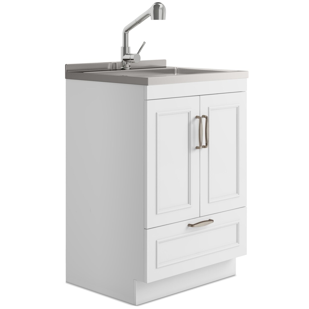 Simpli Home Cardinal Transitional 24&#x22;Laundry Cabinet Faucet Stainless Steel Sink