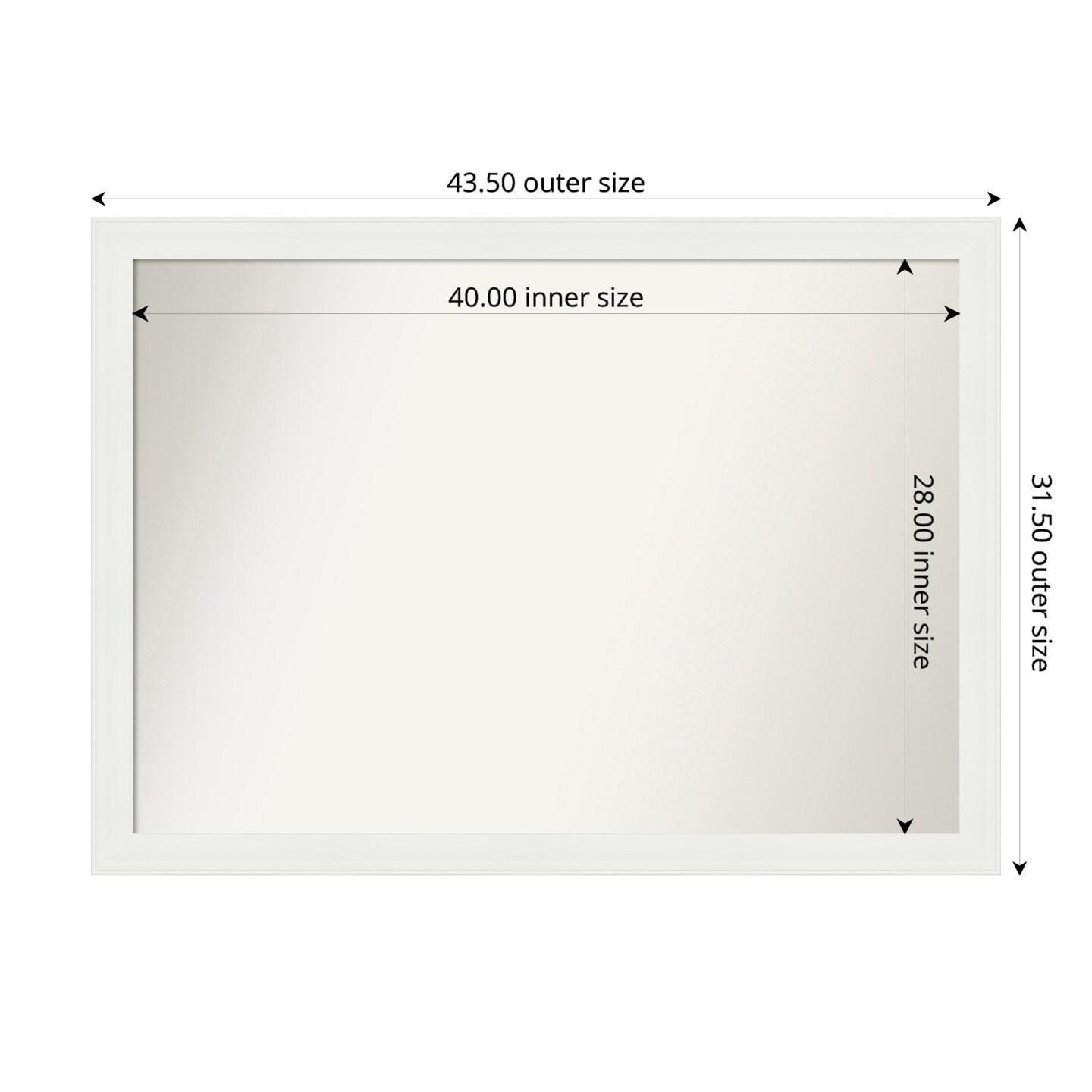 Vanity White Narrow Non-Beveled Custom Framed Bathroom Vanity Wall Mirror