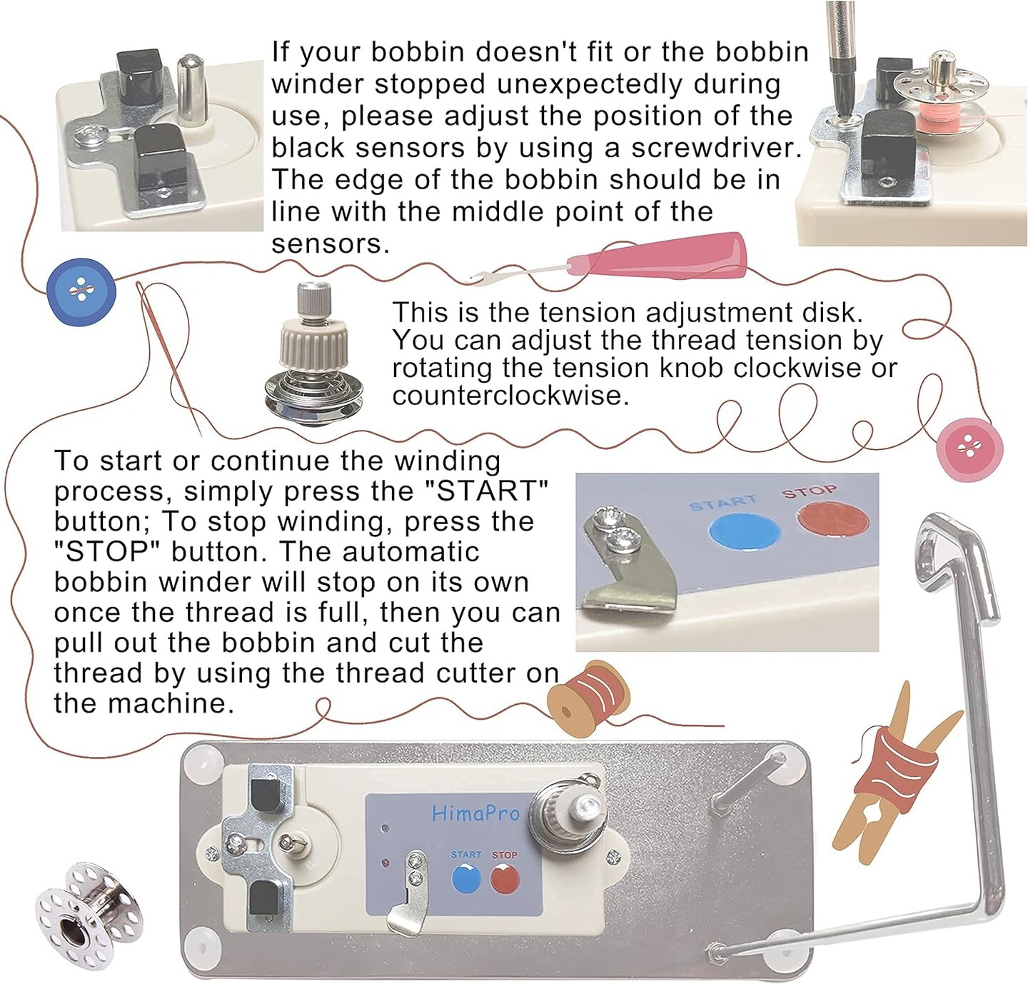 Automatic Bobbin Winder for Sewing Machine Electrical Bobbin Winder Electric Bobbin Winder - Adjustable Bobbin Slot - Fast and Efficient Winding Experience