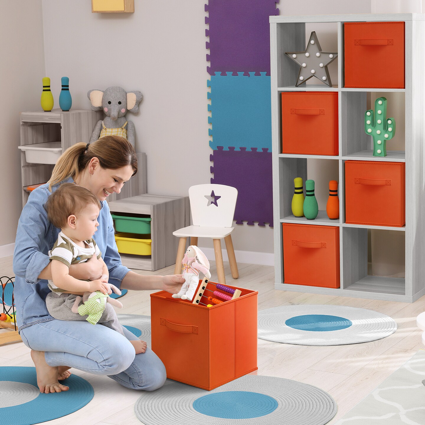 Sorbus 6 Pack 13 Inch Foldable Storage Cubes with Handles- for Organizing Home, Shelves, Nursery, Playroom, Closet and More