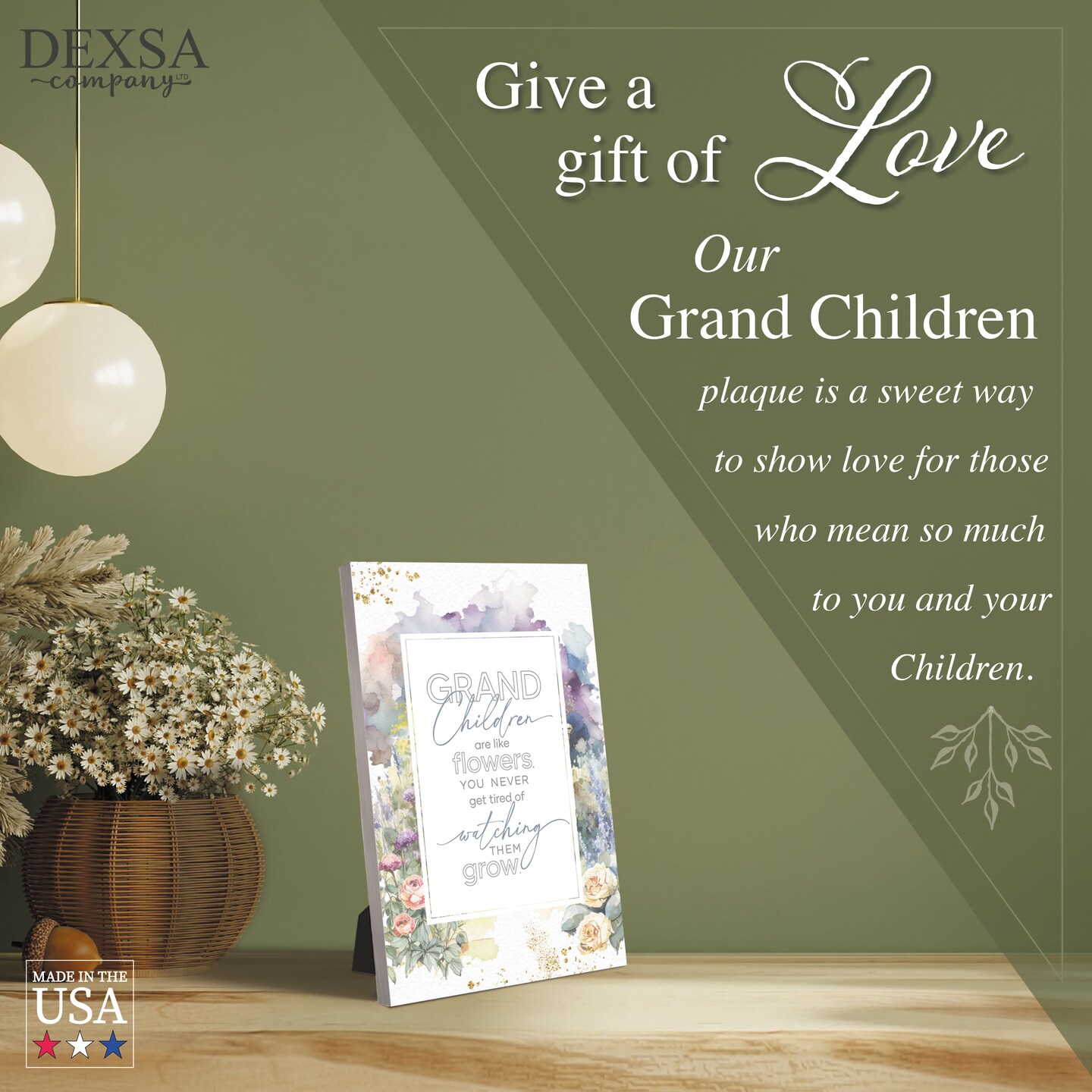 Grandchildren Wood Plaque with Easel and Hook Wall Tabletop Art - 6 inches x 9 inches