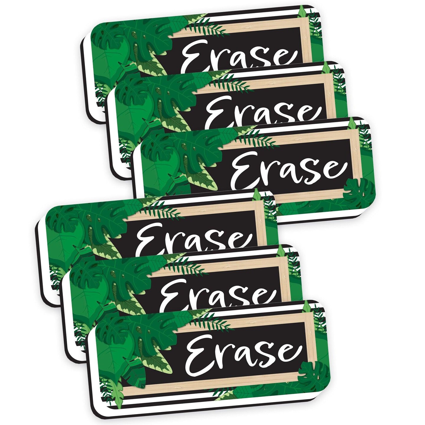 Magnetic Whiteboard Eraser, Boho Style Leaves with Border, 2&#x22; x 5&#x22;, Pack of 6