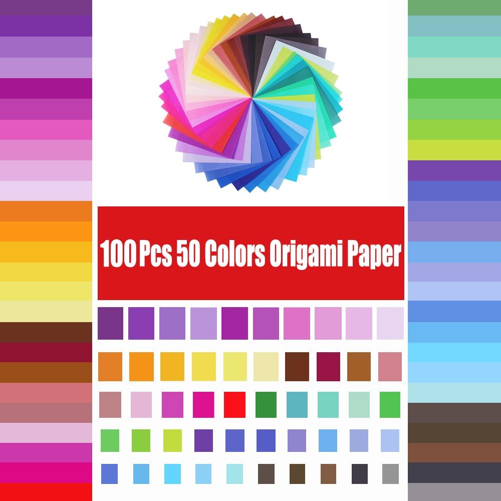 Origami Paper Large, 100 Sheets 20x20cm / 8 inch Large Origami Paper 50 Vivid Colors Single Sided for Arts and Crafts Projects