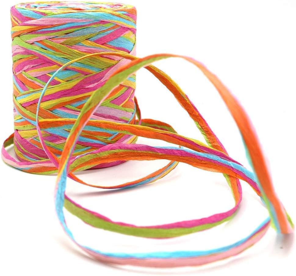 Colored 262 Feet Raffia Paper Ribbon,6 Colored Packing Paper String Perfect for Gift Wrapping and DIY Decoration (Pink)