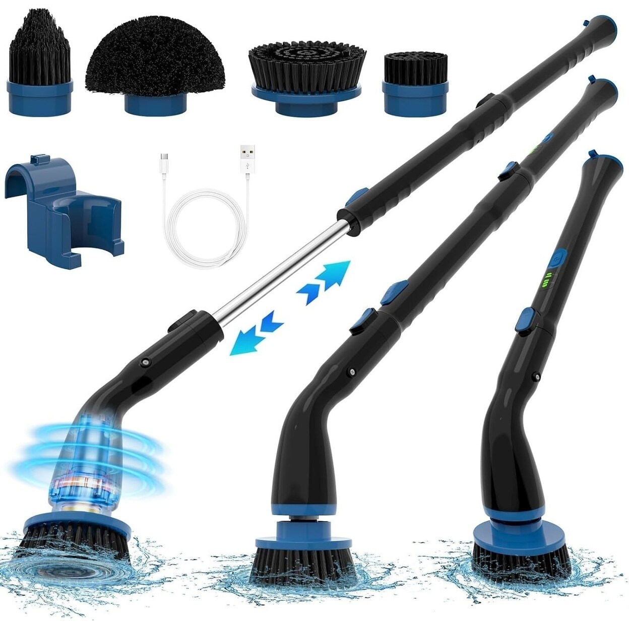 SKUSHOPS Electric Spin Scrubber Cordless Cleaning Brush with 4 Replaceable Brush Heads and Adjustable Extension Handle Power