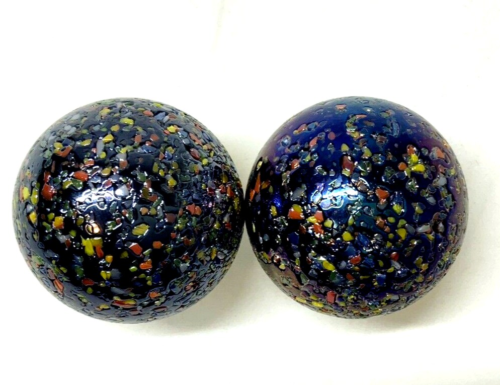 2 mammoth 42mm GLITTERBOMB Marbles glass ball Metallic Iridescent Confetti HUGE
