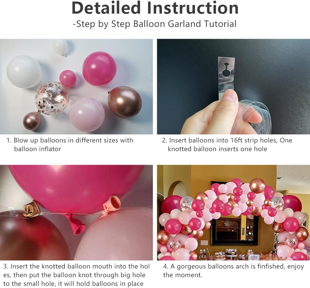 Pink Balloons Arch Kit, 114 Pcs Hot Pink and White Balloons Garland Arch Kit for Barbie Princess Theme, Baby Shower, Graduation, Wedding, Birthday, Valentine&#x27;s Party Supplies Decoration